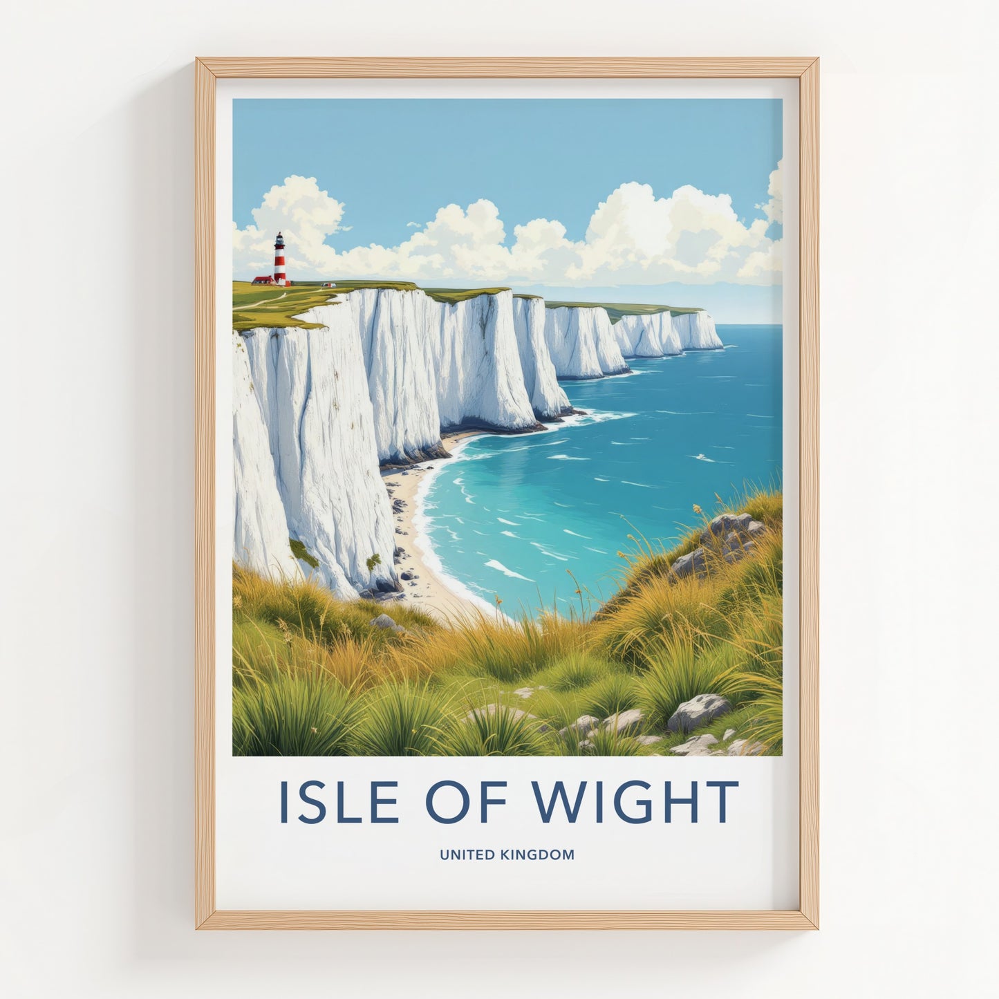 Isle Of Wight Poster - United Kingdom Travel Art - Cliffs Lighthouse Scene Wall Decor