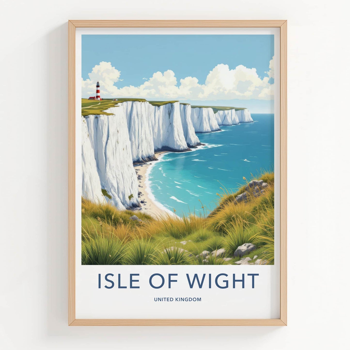 Isle Of Wight Poster - United Kingdom Travel Art - Cliffs Lighthouse Scene Wall Decor