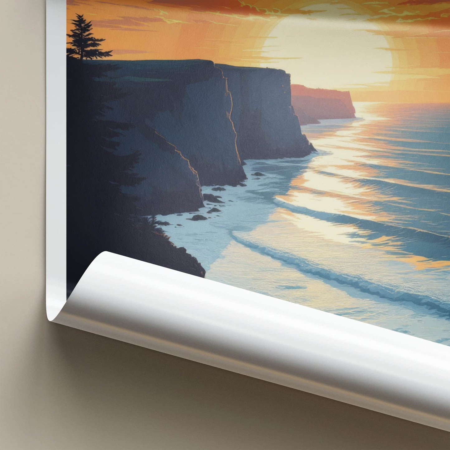 Isle Of Wight Poster - United Kingdom Travel Art - Orange Sunset Cliffs Home Decor