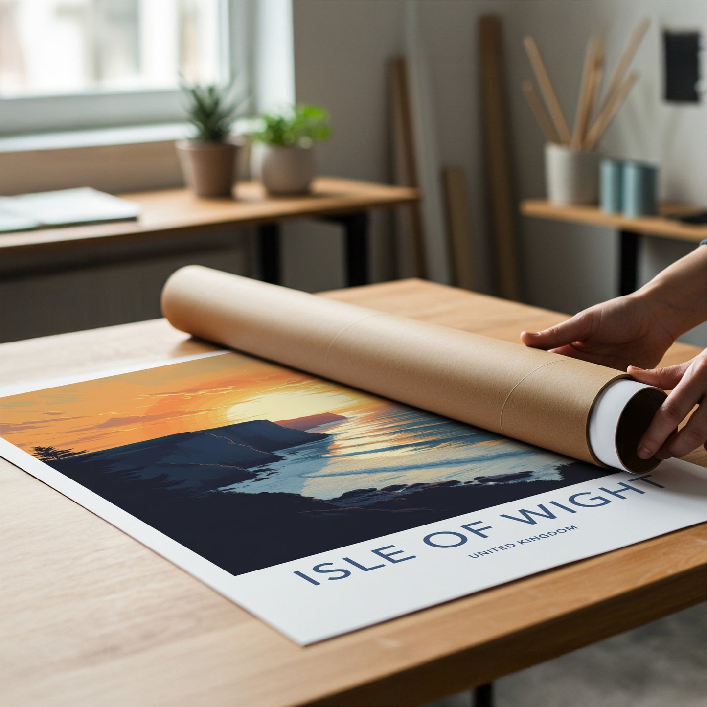 Isle Of Wight Poster - United Kingdom Travel Art - Orange Sunset Cliffs Home Decor