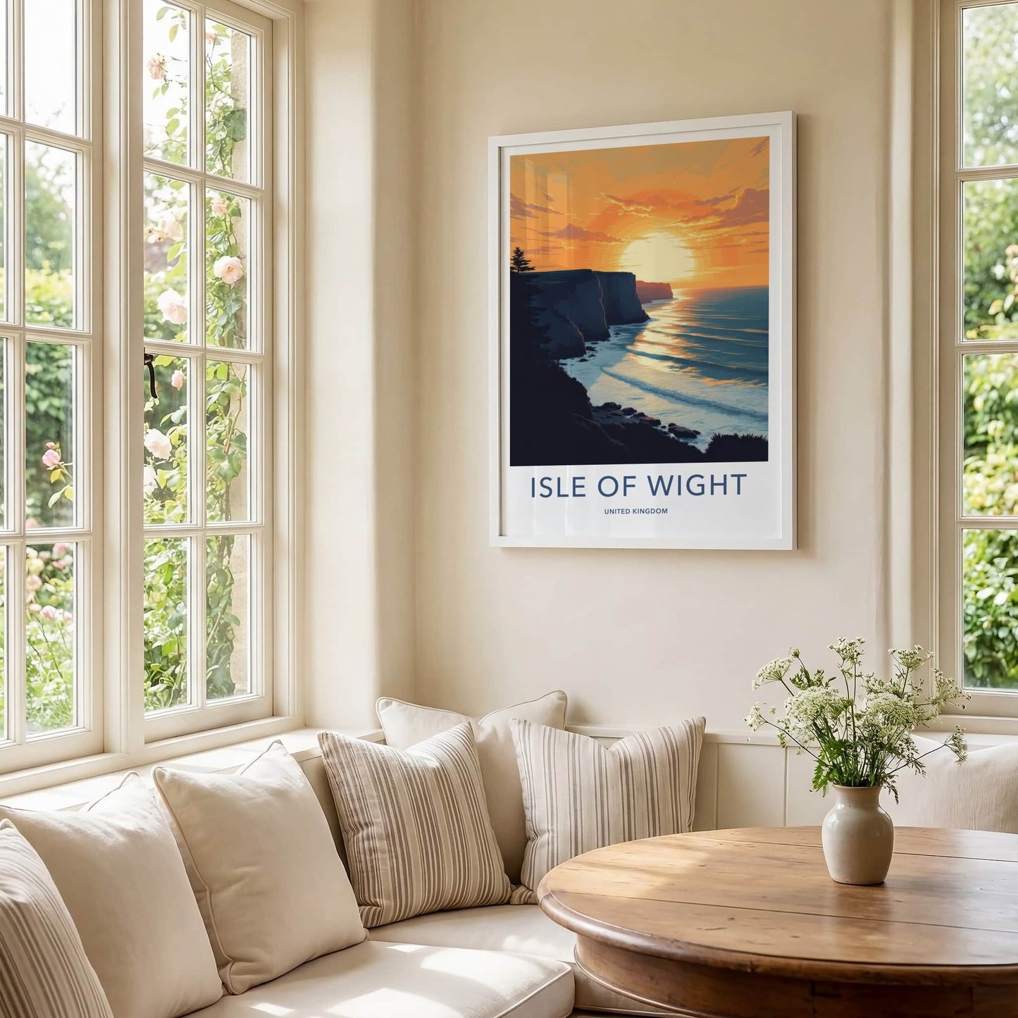 Isle Of Wight Poster - United Kingdom Travel Art - Orange Sunset Cliffs Home Decor