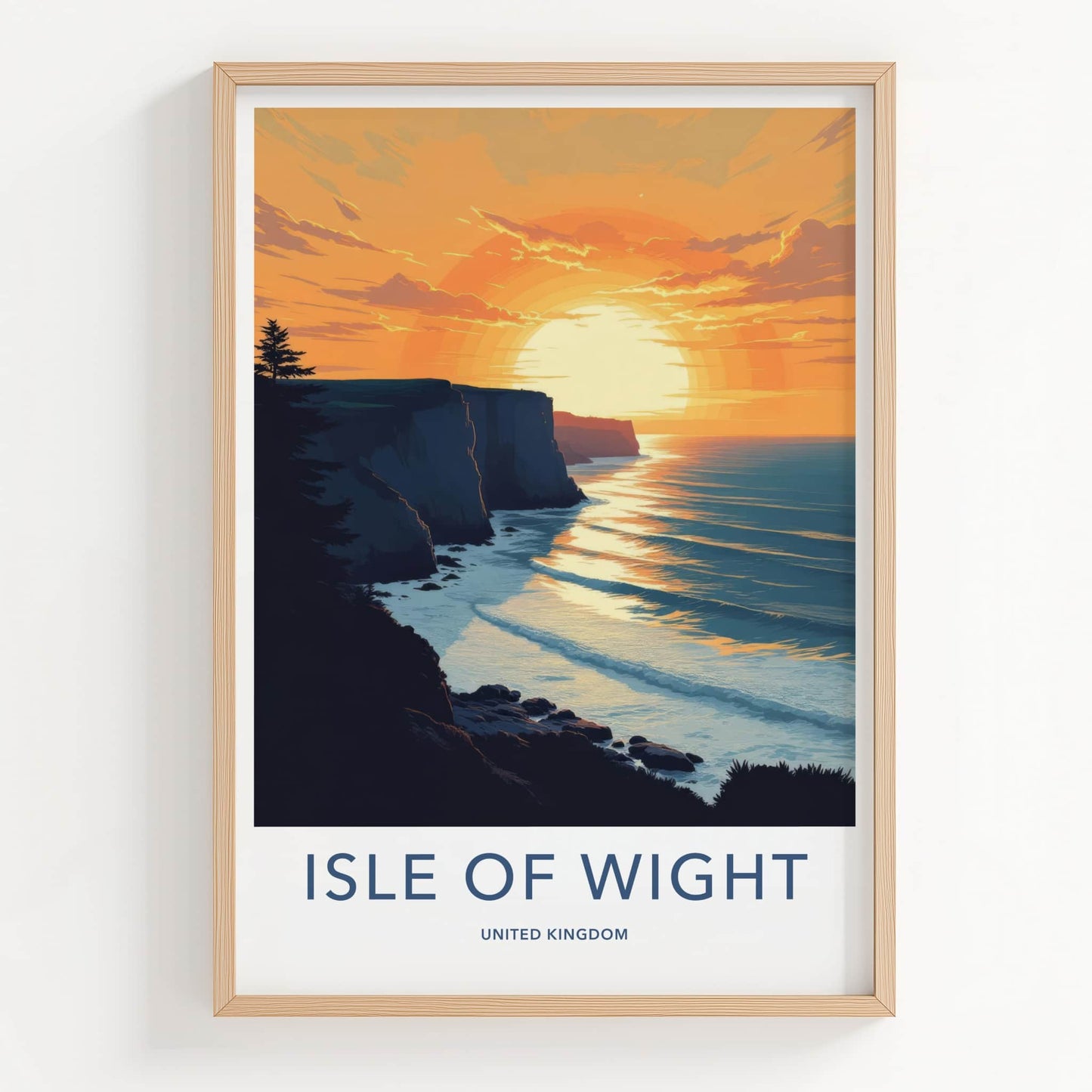 Isle Of Wight Poster - United Kingdom Travel Art - Orange Sunset Cliffs Home Decor