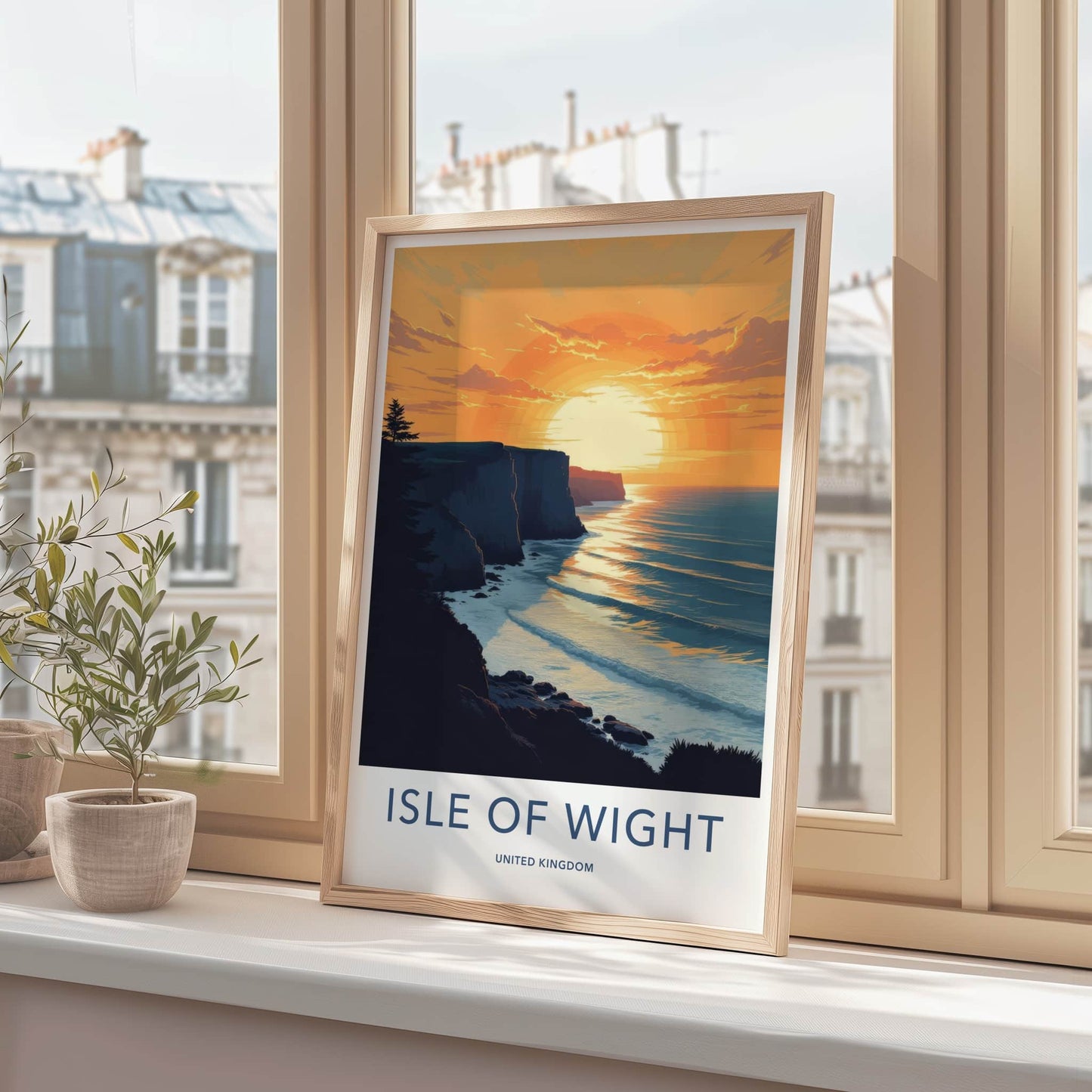Isle Of Wight Poster - United Kingdom Travel Art - Orange Sunset Cliffs Home Decor