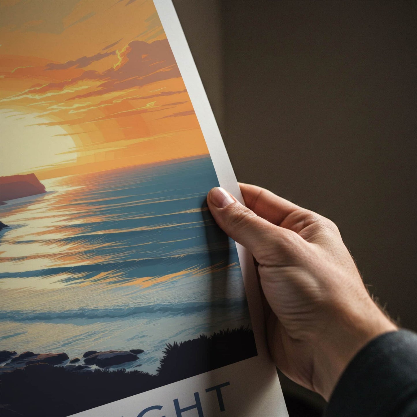 Isle Of Wight Poster - United Kingdom Travel Art - Orange Sunset Cliffs Home Decor