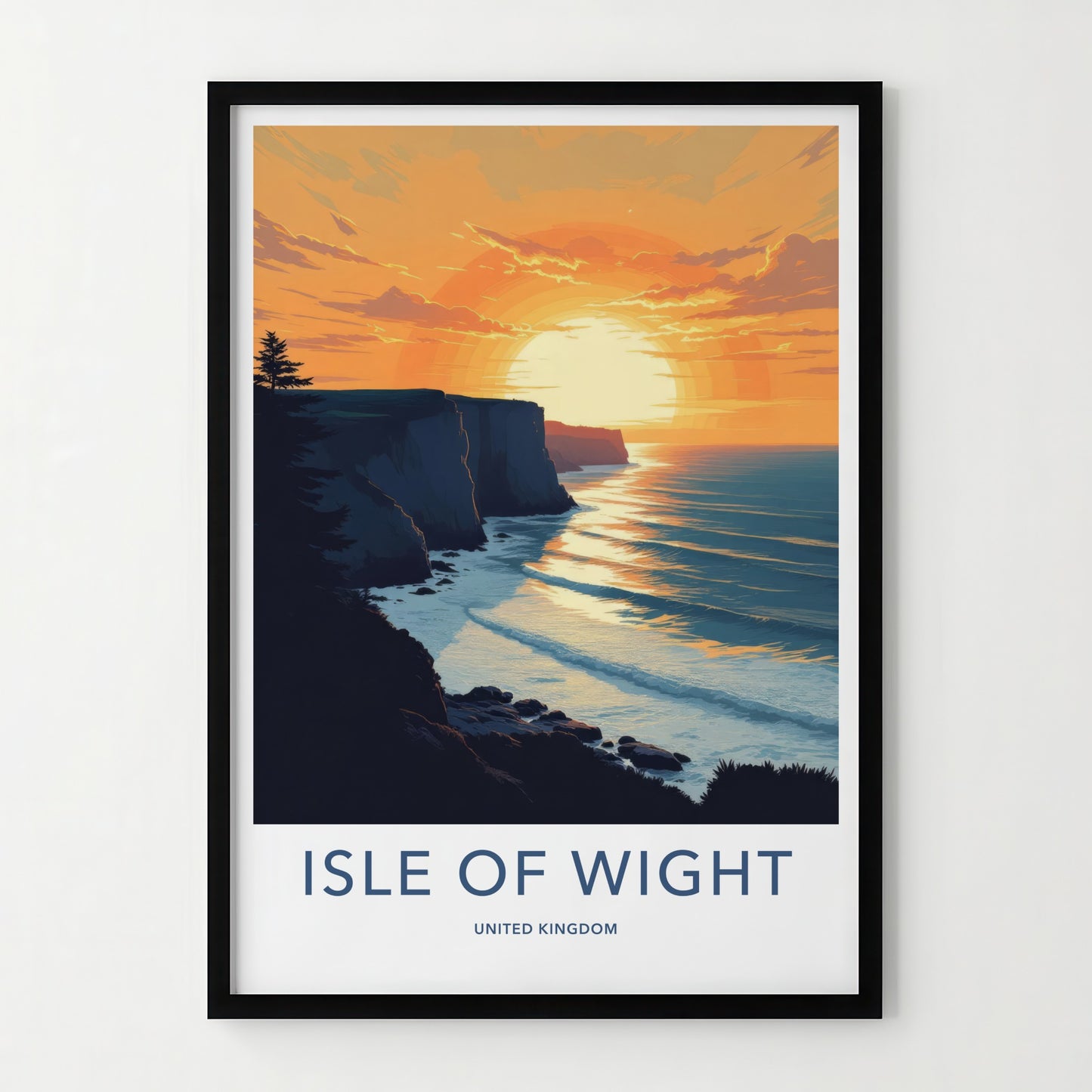 Isle Of Wight Poster - United Kingdom Travel Art - Orange Sunset Cliffs Home Decor