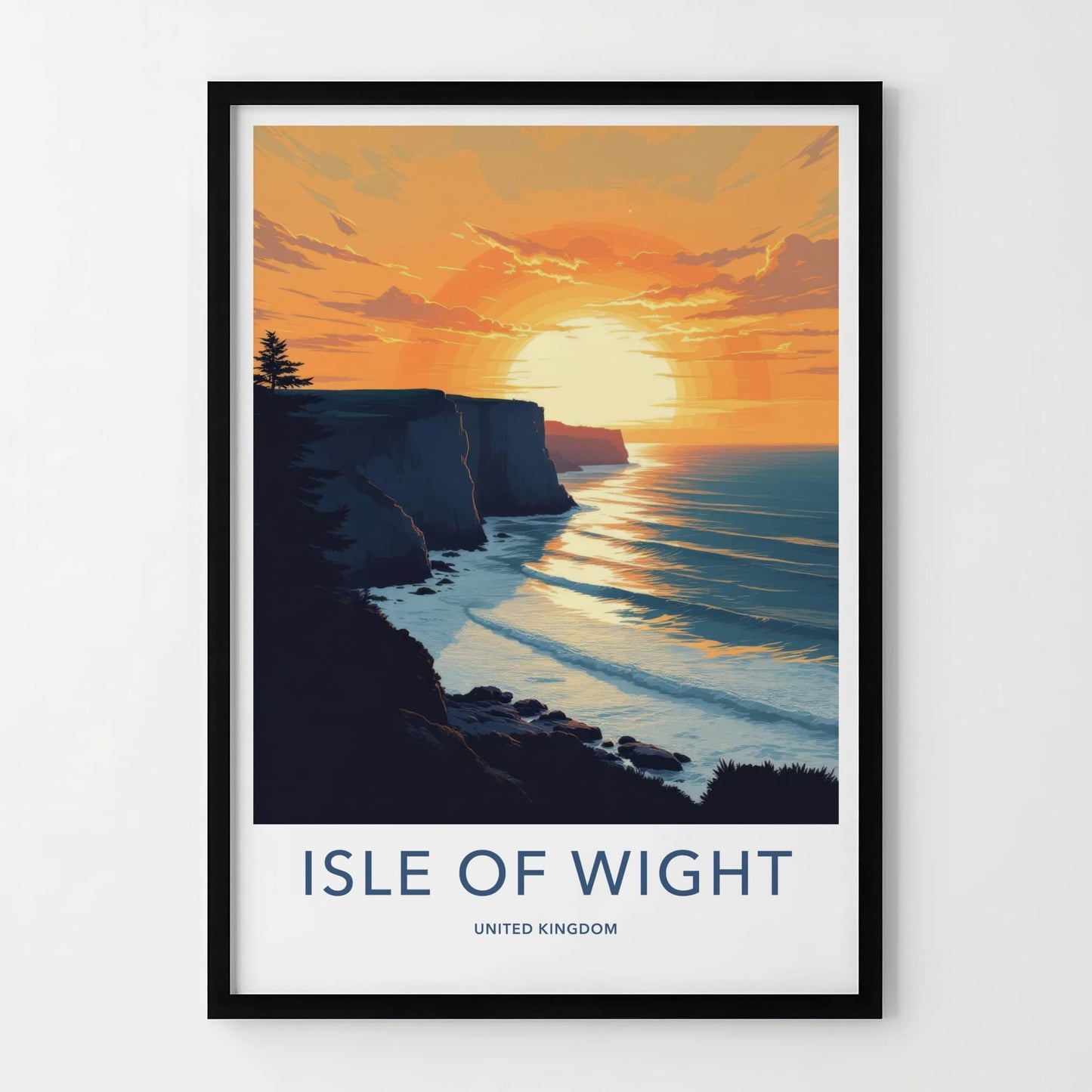 Isle Of Wight Poster - United Kingdom Travel Art - Orange Sunset Cliffs Home Decor
