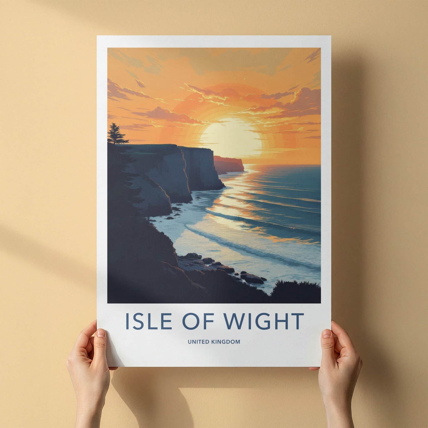 Isle Of Wight Poster - United Kingdom Travel Art - Orange Sunset Cliffs Home Decor