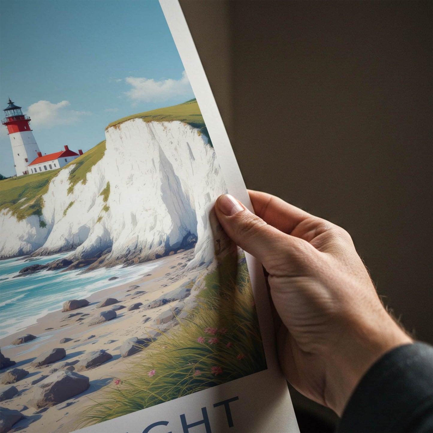 Isle of Wight Poster - United Kingdom Travel Art - White Cliffs Lighthouse Home Decor