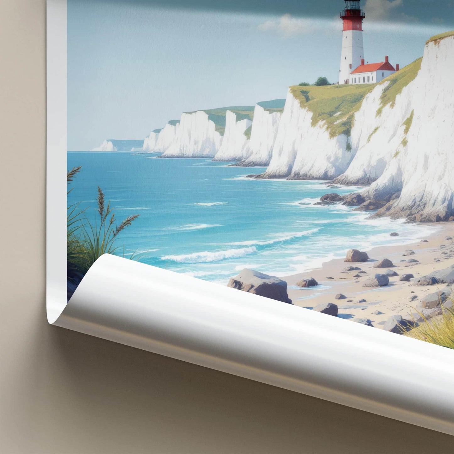 Isle of Wight Poster - United Kingdom Travel Art - White Cliffs Lighthouse Home Decor