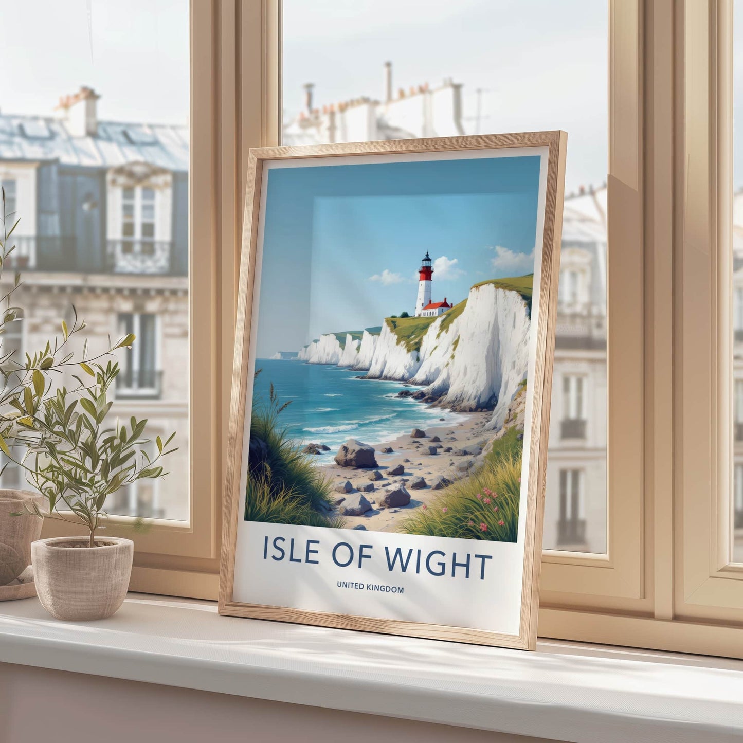 Isle of Wight Poster - United Kingdom Travel Art - White Cliffs Lighthouse Home Decor