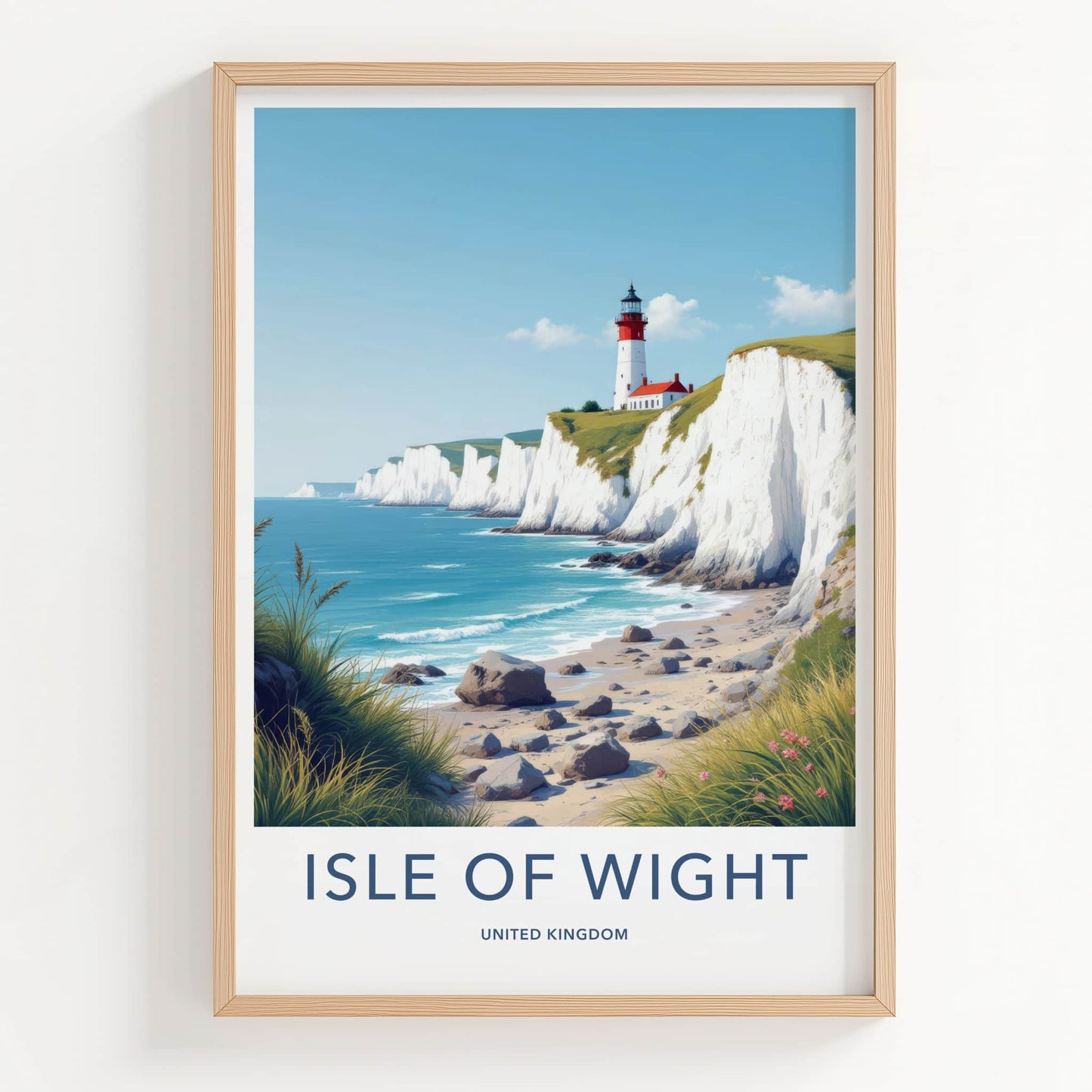 Isle of Wight Poster - United Kingdom Travel Art - White Cliffs Lighthouse Home Decor