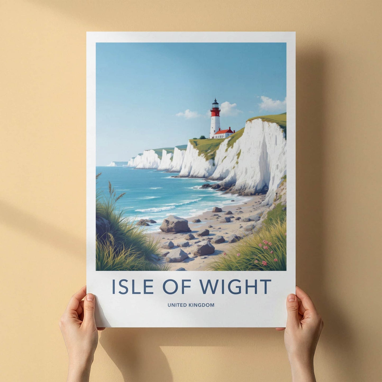 Isle of Wight Poster - United Kingdom Travel Art - White Cliffs Lighthouse Home Decor