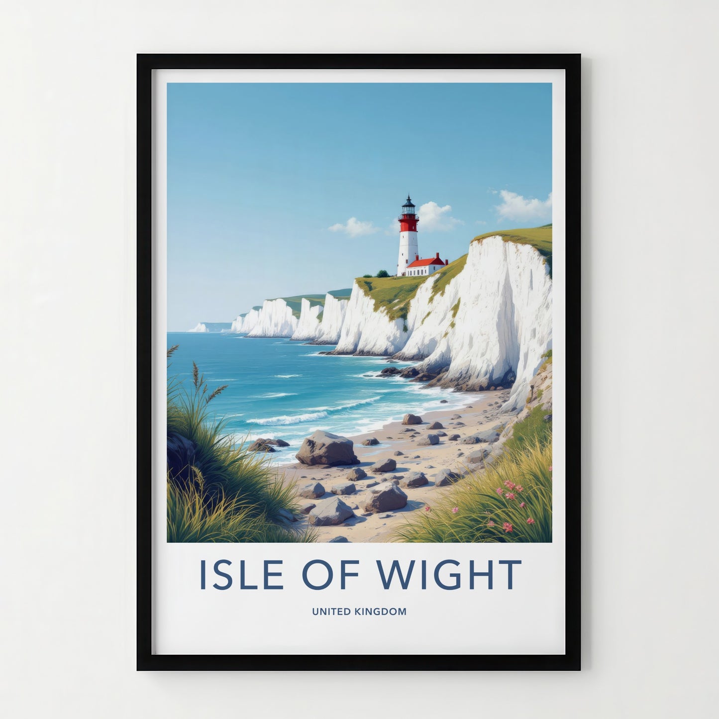 Isle of Wight Poster - United Kingdom Travel Art - White Cliffs Lighthouse Home Decor