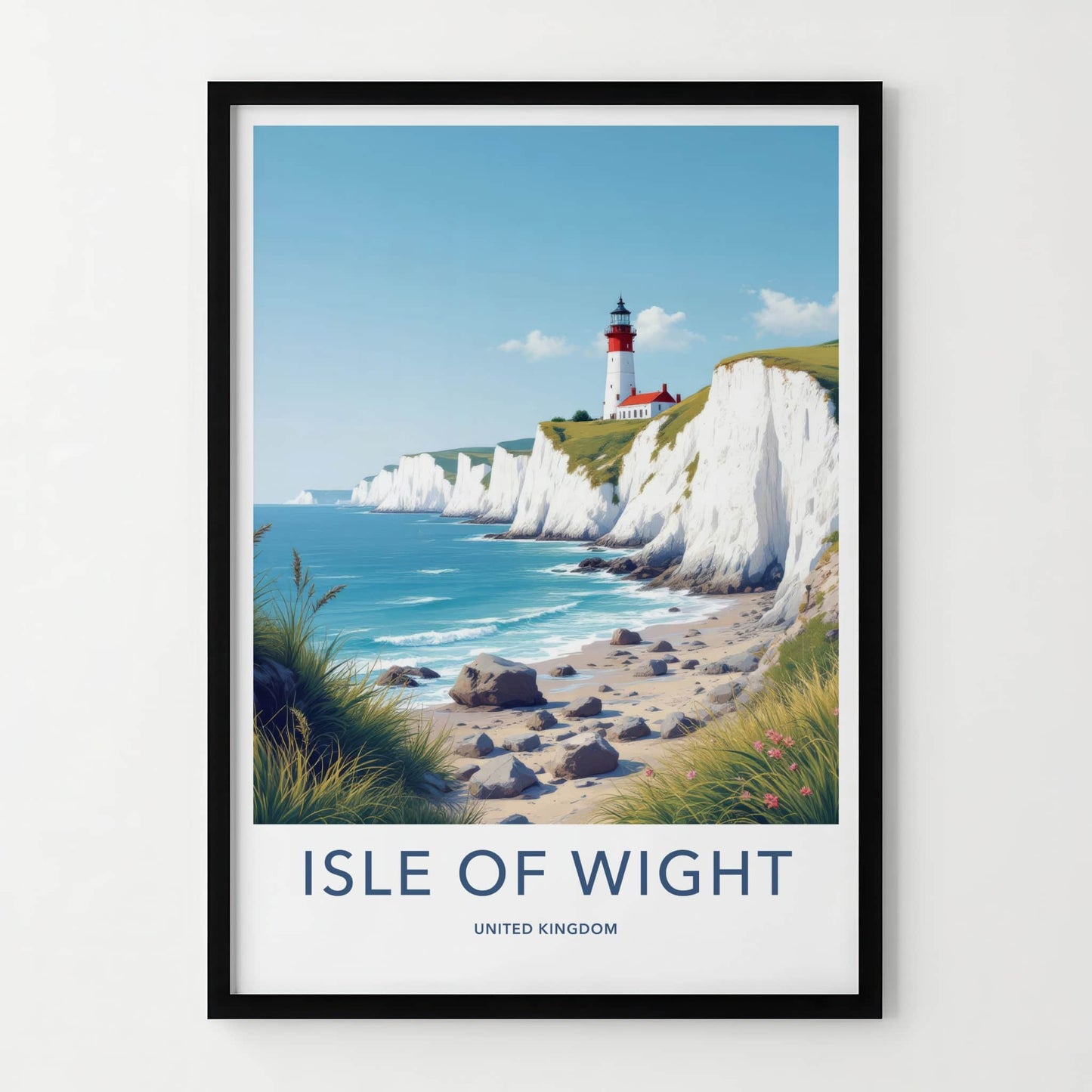 Isle of Wight Poster - United Kingdom Travel Art - White Cliffs Lighthouse Home Decor