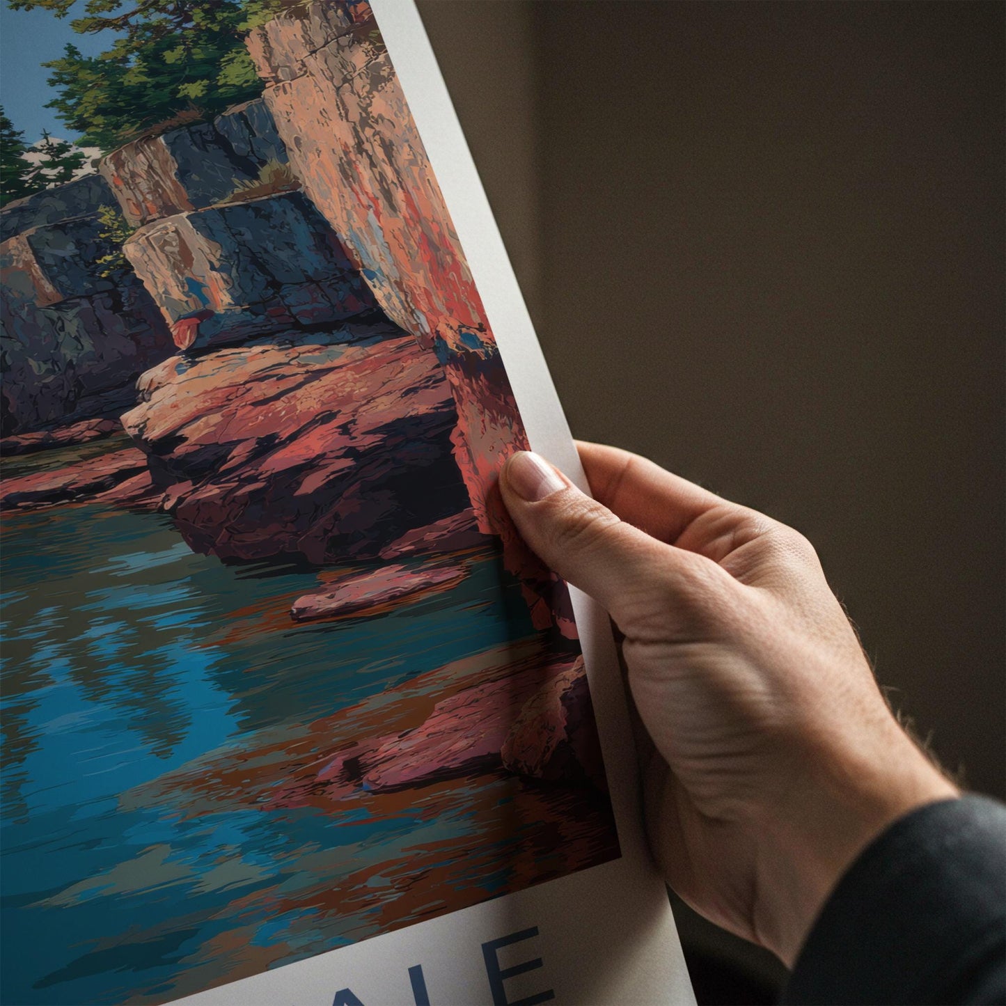 Isle Royale Poster - Michigan Travel Art - Green Trees Cliff Home Decor