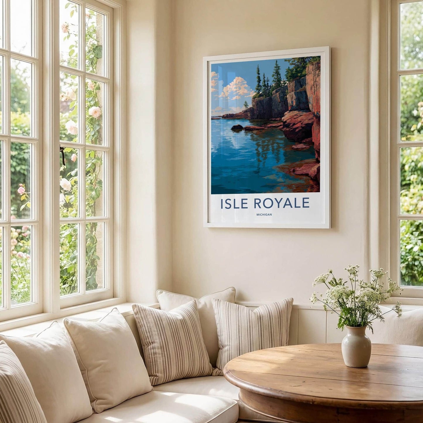 Isle Royale Poster - Michigan Travel Art - Green Trees Cliff Home Decor
