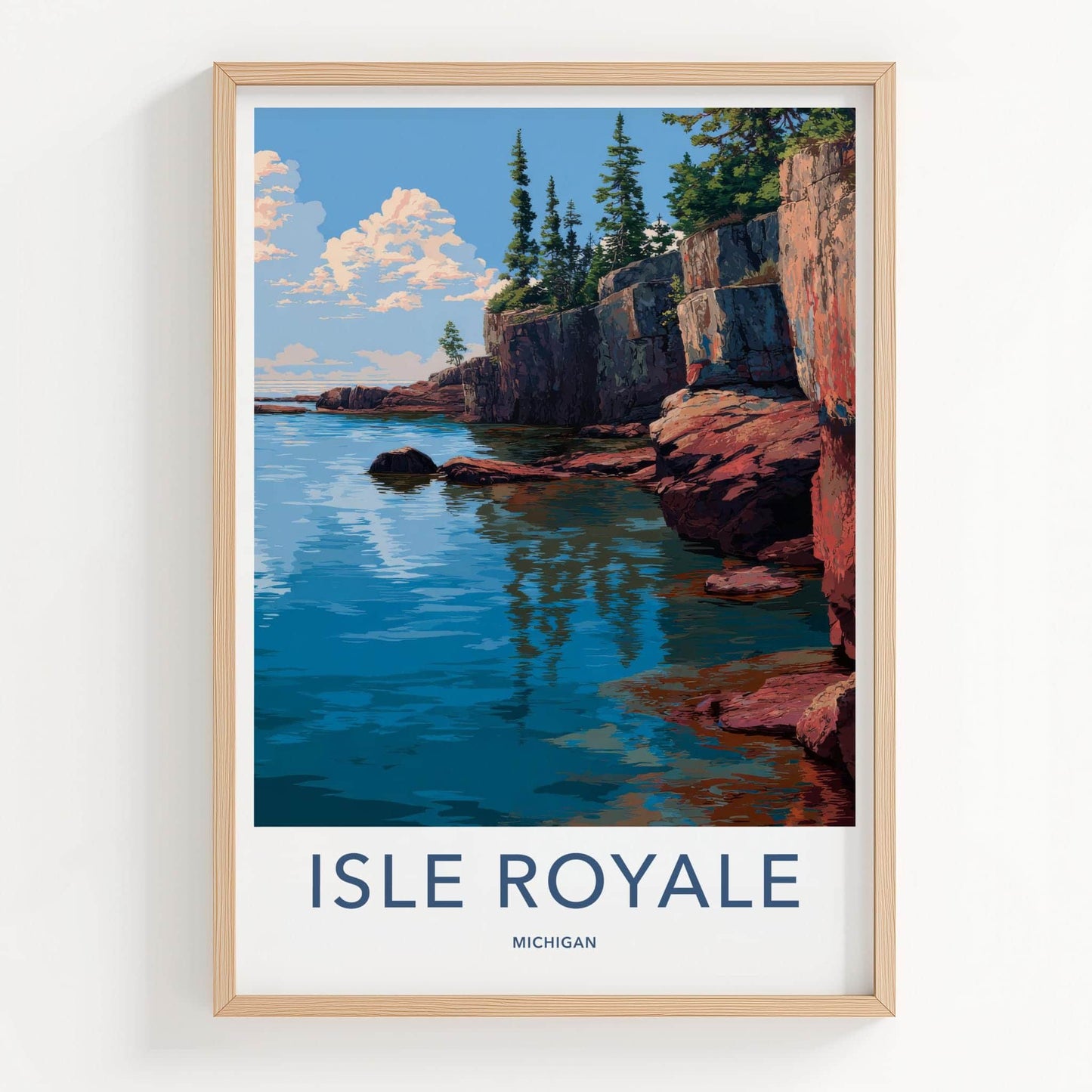 Isle Royale Poster - Michigan Travel Art - Green Trees Cliff Home Decor