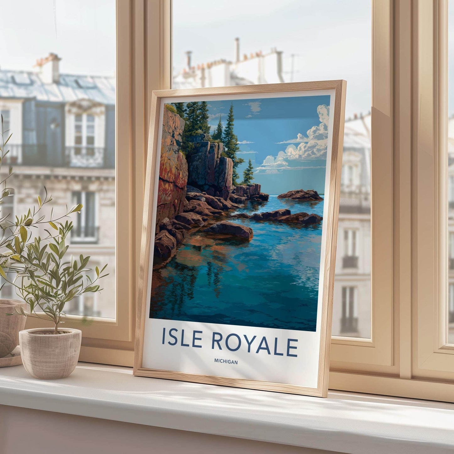 Isle Royale Poster - Michigan Travel Art - Rocky Cliff Pine Home Decor