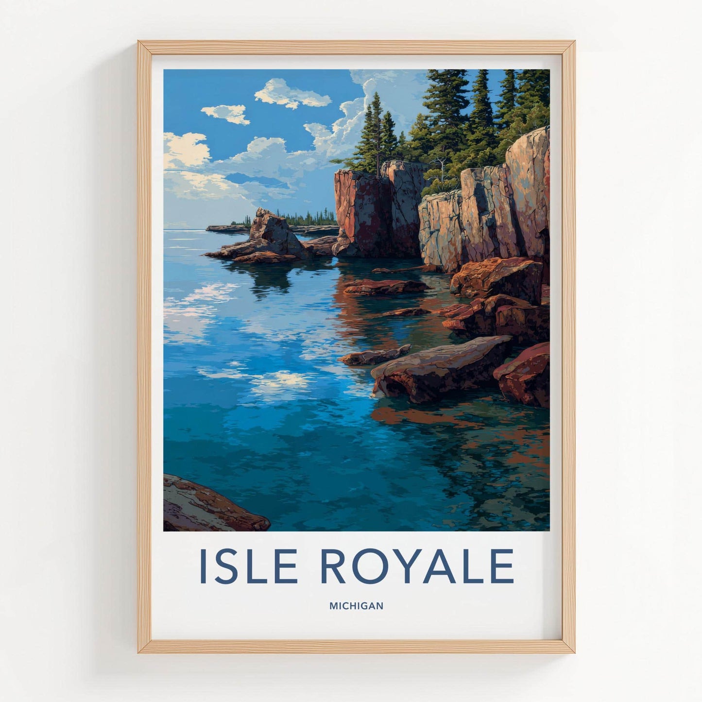Isle Royale Poster - Michigan Travel Art - Rocky Pine Cliffs Home Decor