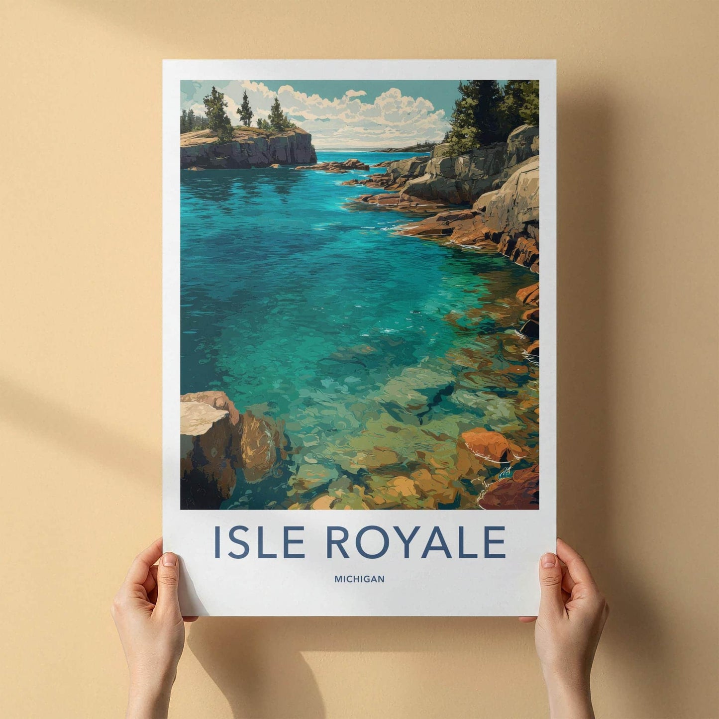 Isle Royale Poster - Michigan Travel Art - Rocky Shoreline Azure Home Decor
