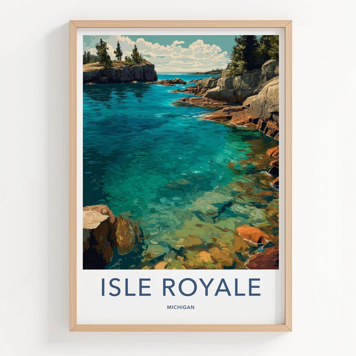 Isle Royale Poster - Michigan Travel Art - Rocky Shoreline Azure Home Decor