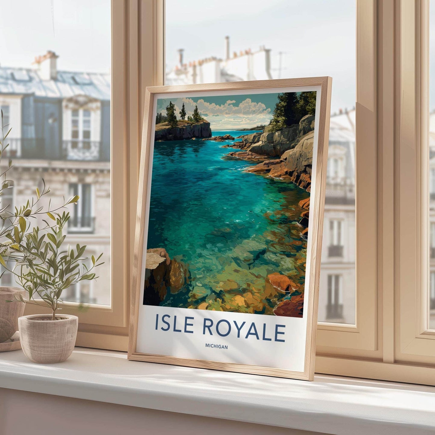 Isle Royale Poster - Michigan Travel Art - Rocky Shoreline Azure Home Decor