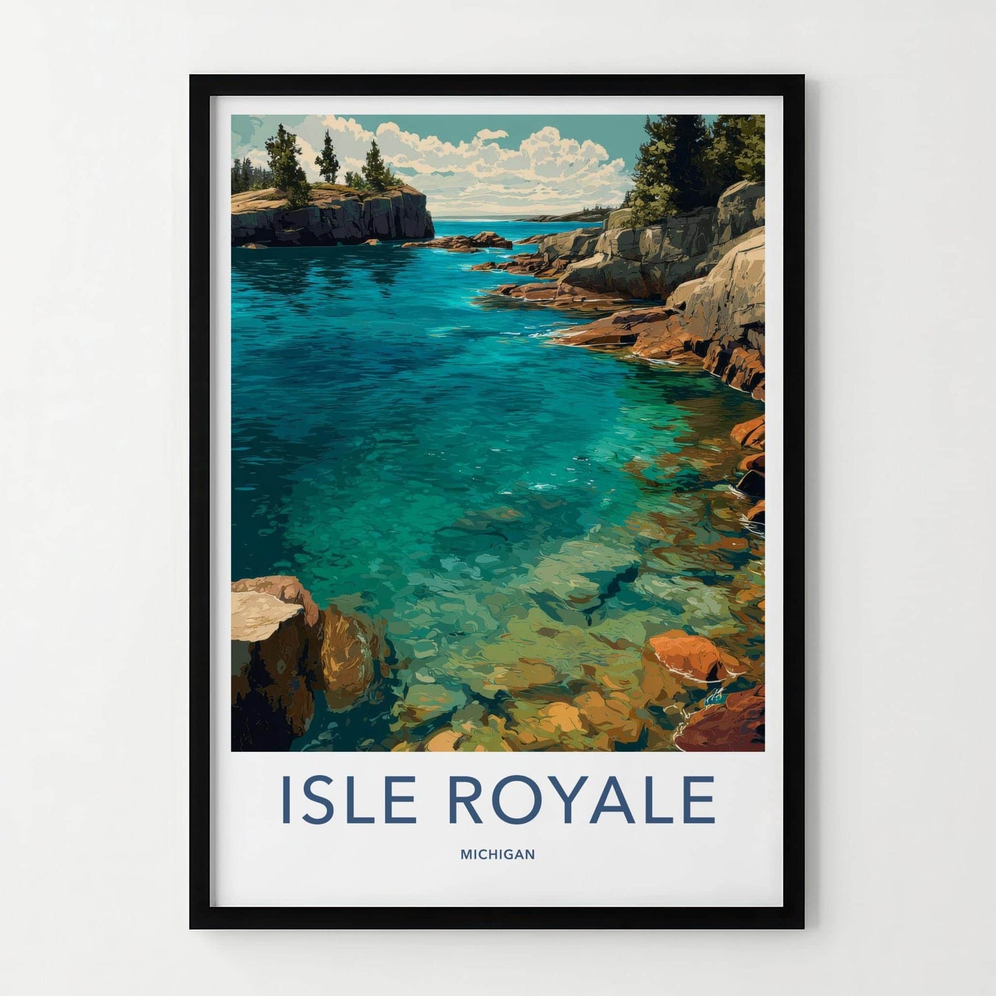 Isle Royale Poster - Michigan Travel Art - Rocky Shoreline Azure Home Decor