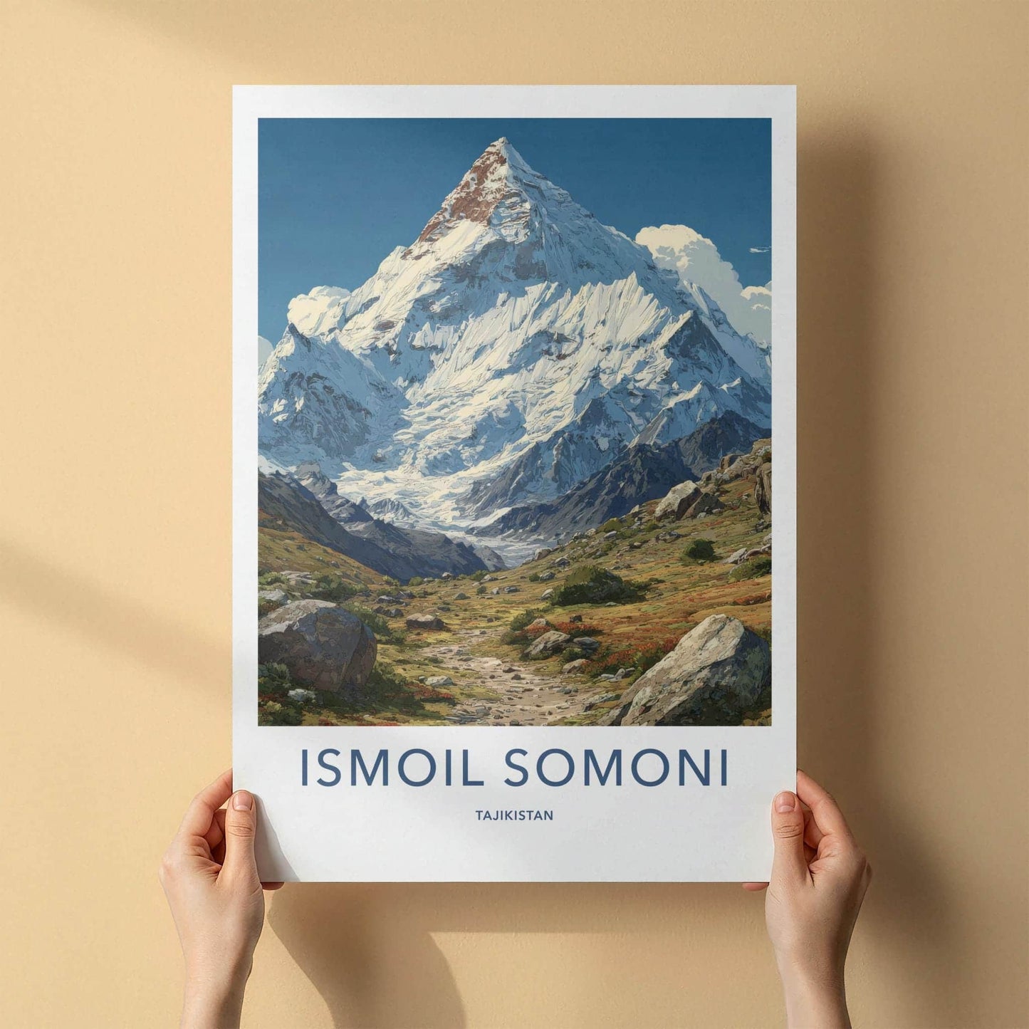Ismoil Somoni Peak Poster - Tajikistan Travel Art - Rugged Snowy Peak Home Decor