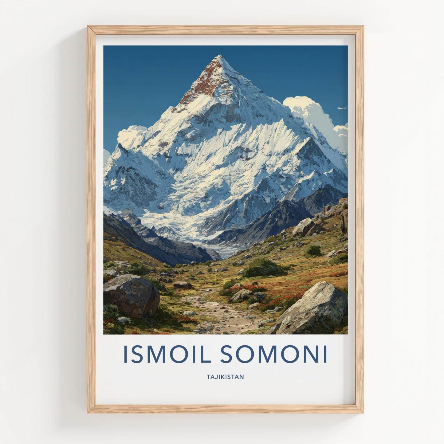 Ismoil Somoni Peak Poster - Tajikistan Travel Art - Rugged Snowy Peak Home Decor