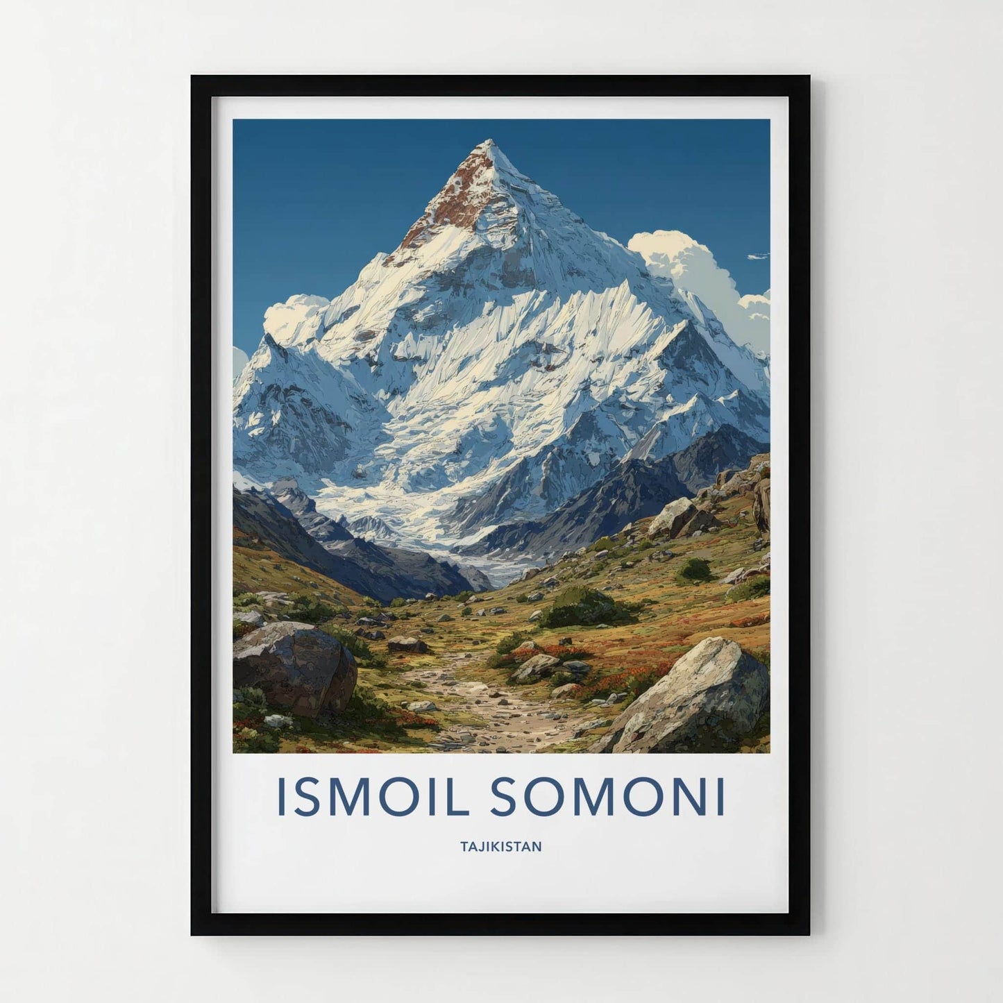 Ismoil Somoni Peak Poster - Tajikistan Travel Art - Rugged Snowy Peak Home Decor