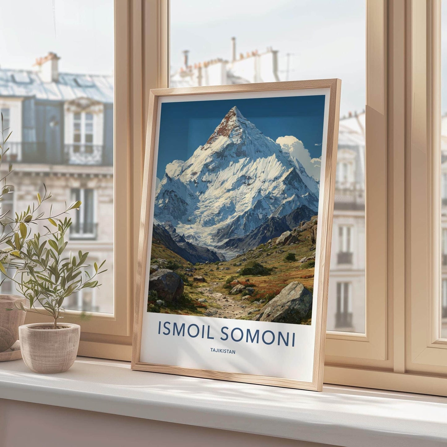 Ismoil Somoni Peak Poster - Tajikistan Travel Art - Snow Capped Peak Home Decor