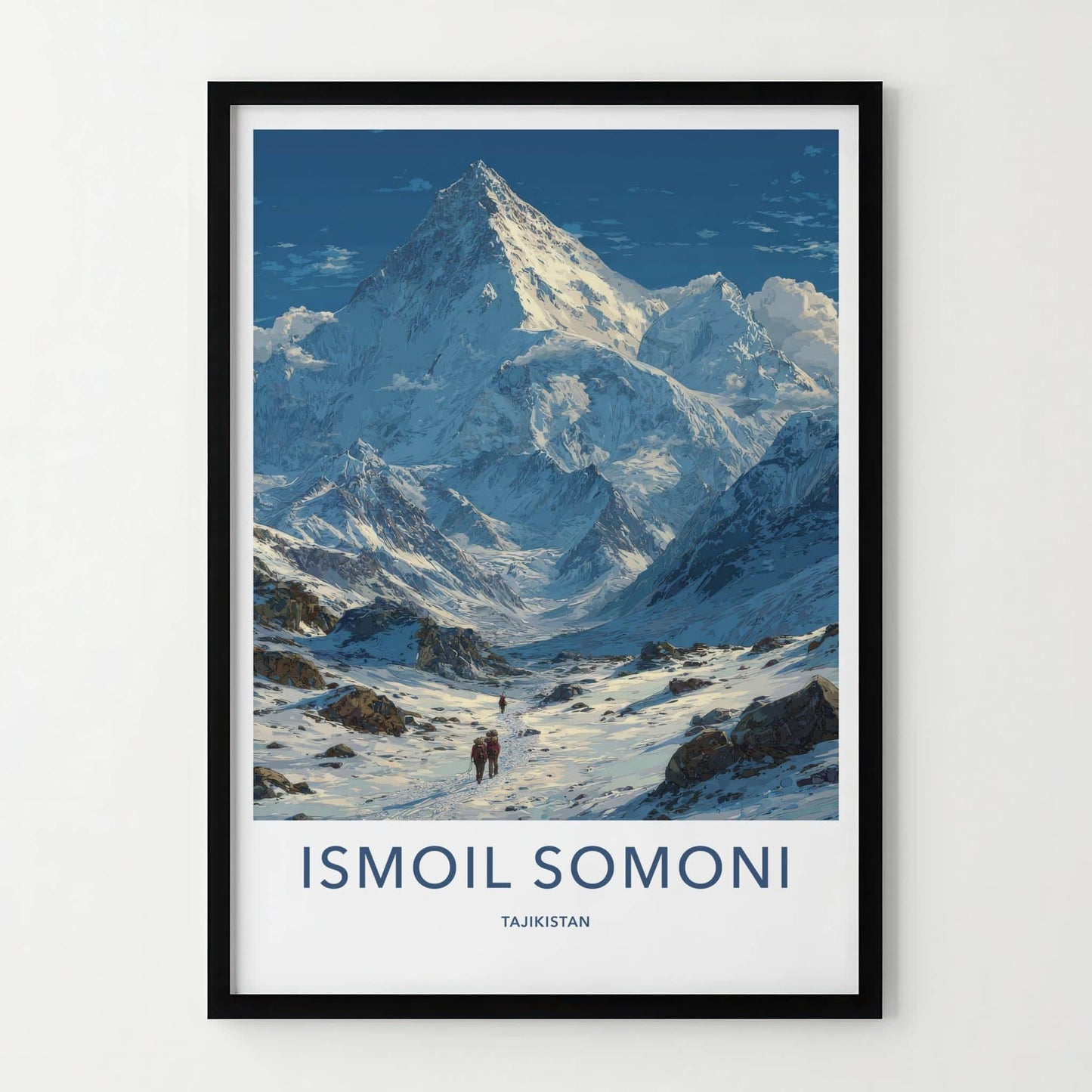Ismoil Somoni Poster - Tajikistan Art Print - Snowy Mountain Hikers Home Decor
