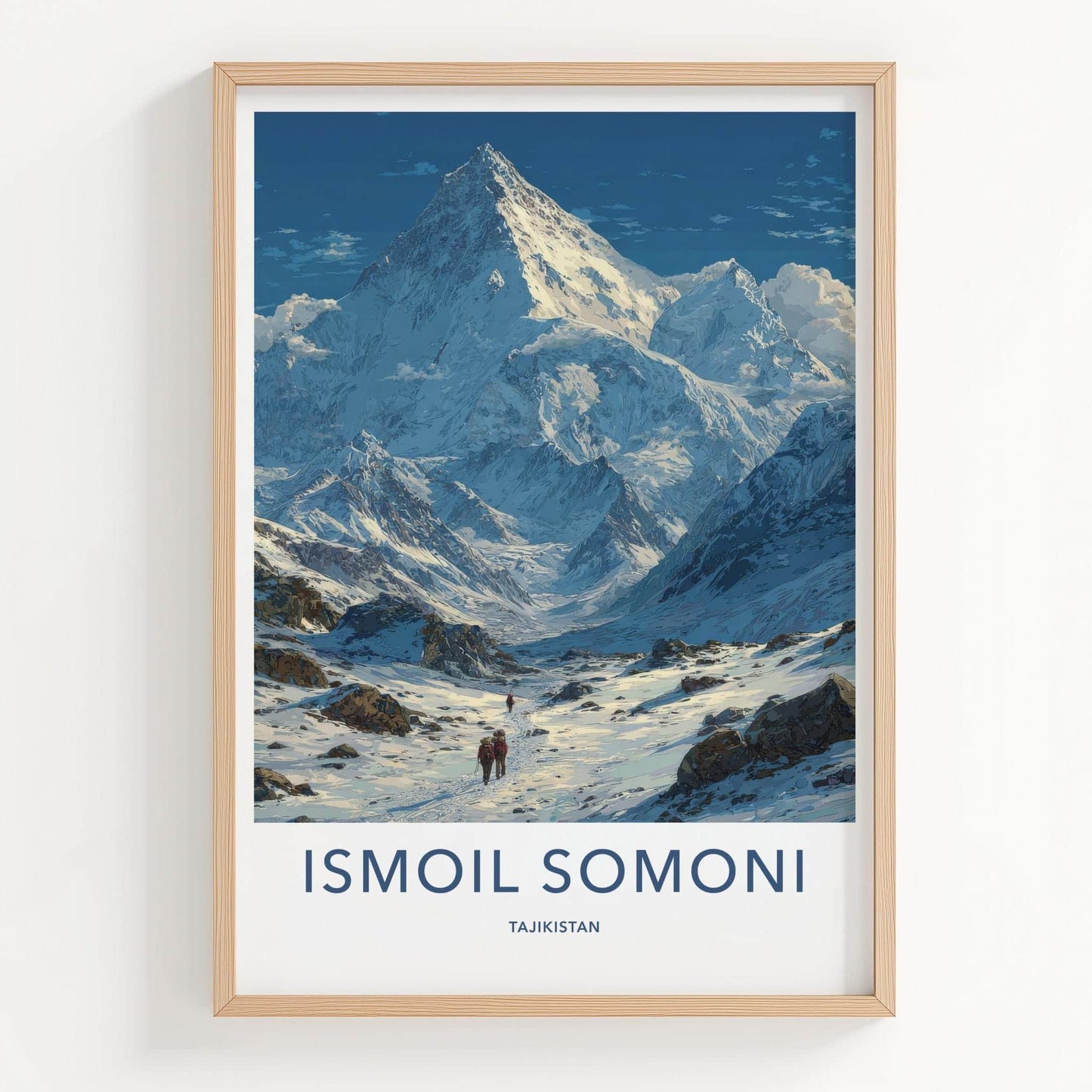 Ismoil Somoni Poster - Tajikistan Art Print - Snowy Mountain Hikers Home Decor