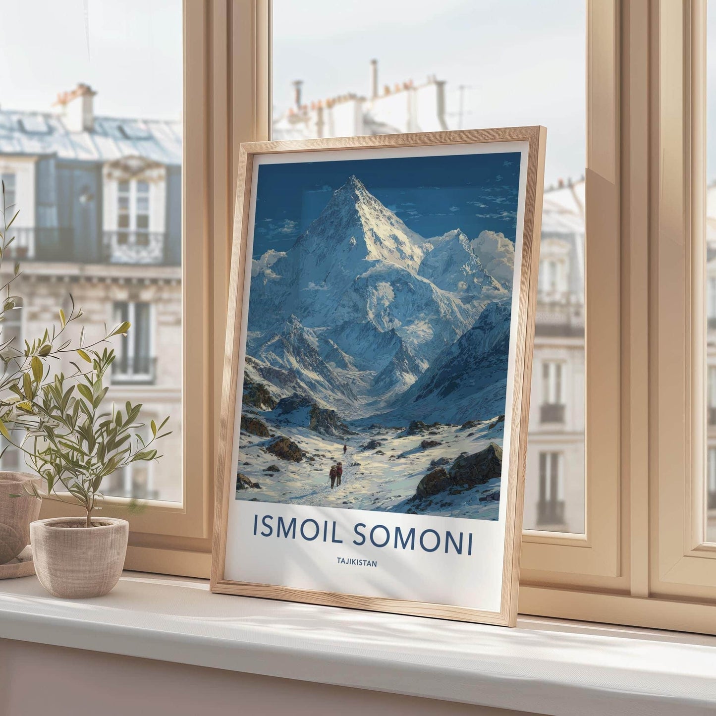 Ismoil Somoni Poster - Tajikistan Art Print - Snowy Mountain Hikers Home Decor