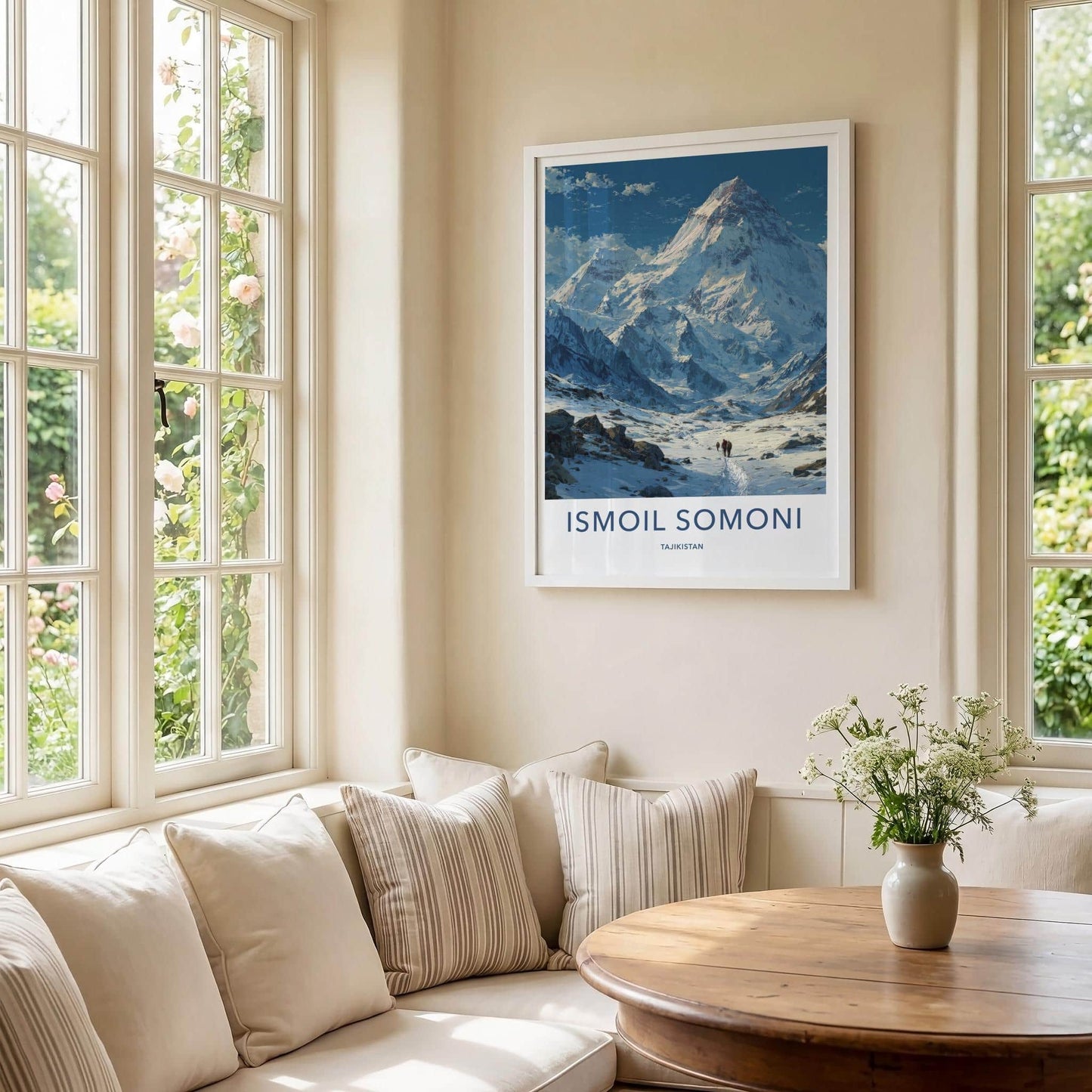 Ismoil Somoni Poster - Tajikistan Travel Art - Hikers Snowy Trail Home Decor