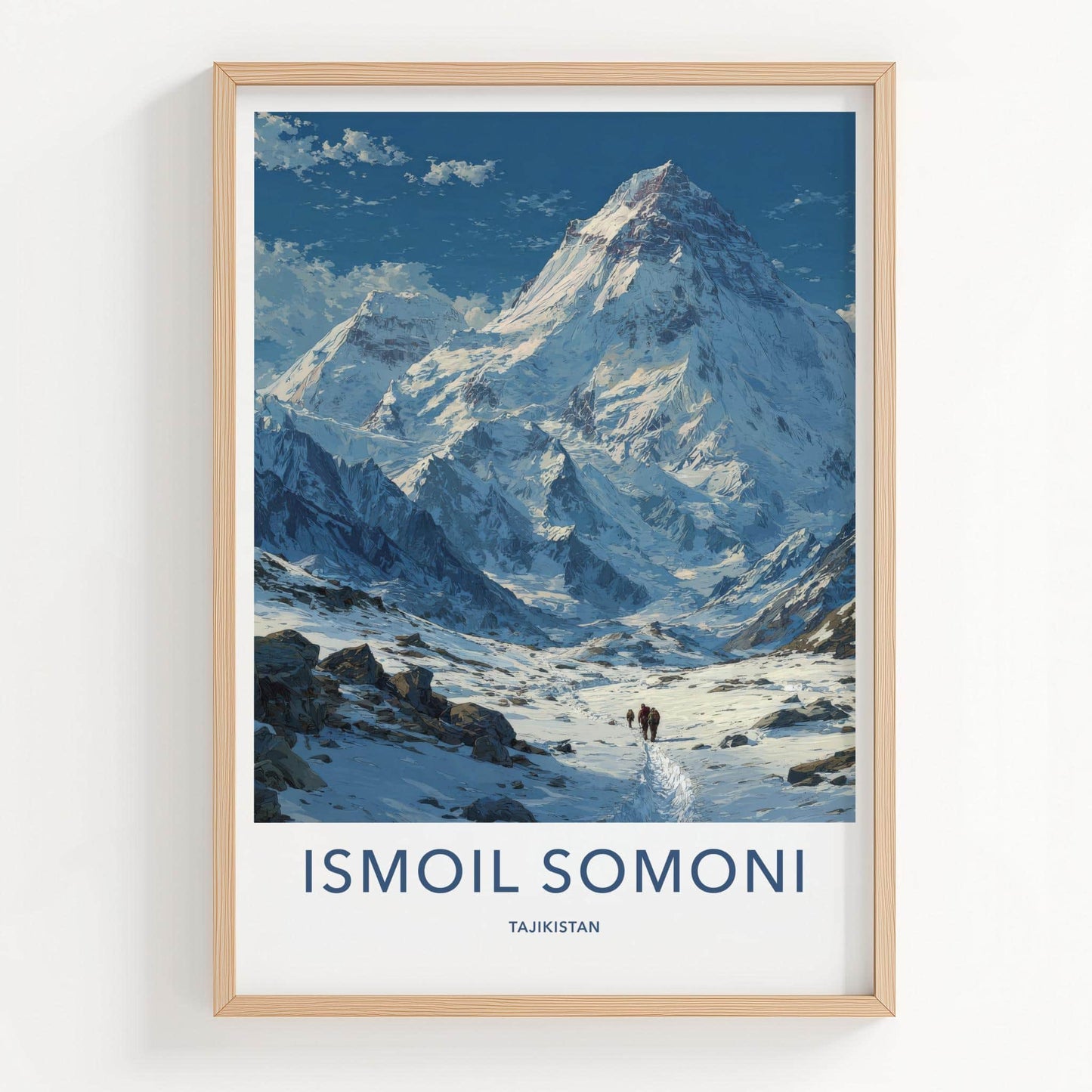 Ismoil Somoni Poster - Tajikistan Travel Art - Hikers Snowy Trail Home Decor