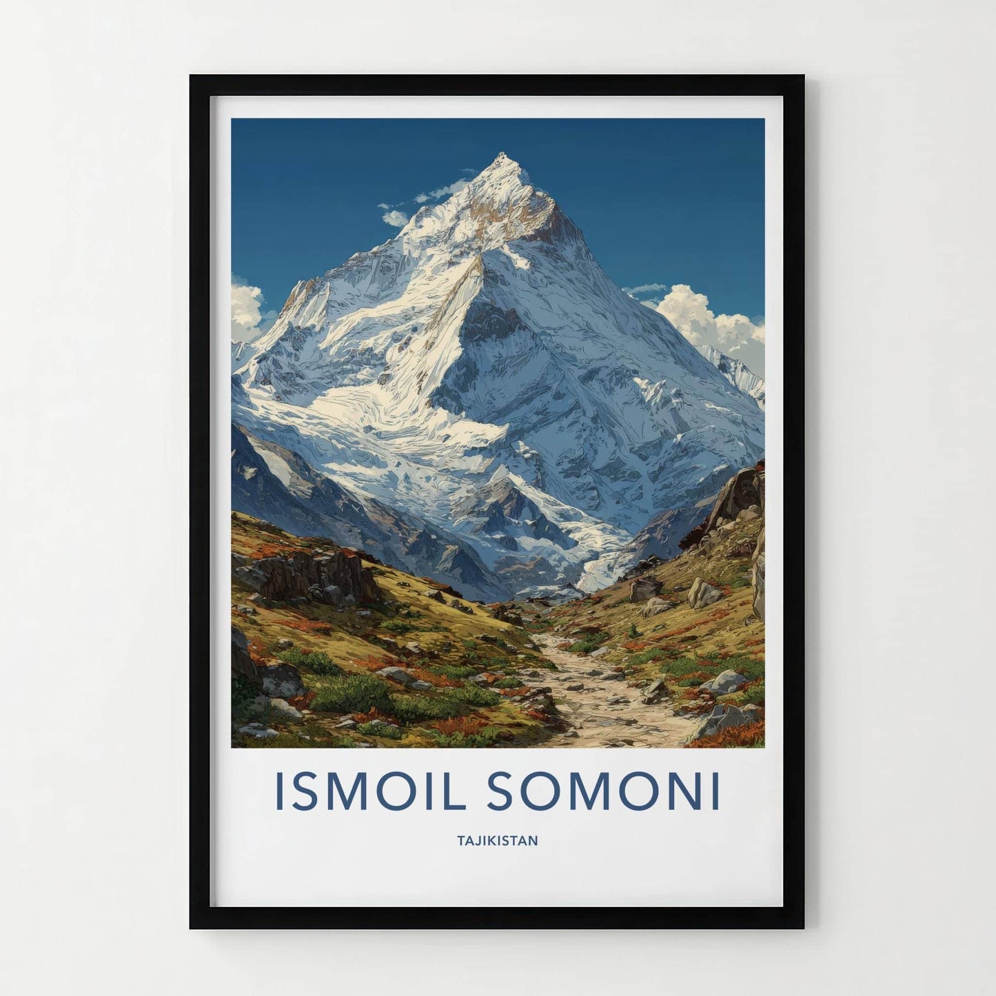 Ismoil Somoni Poster - Tajikistan Travel Art - Snowy Mountain Peak Home Decor