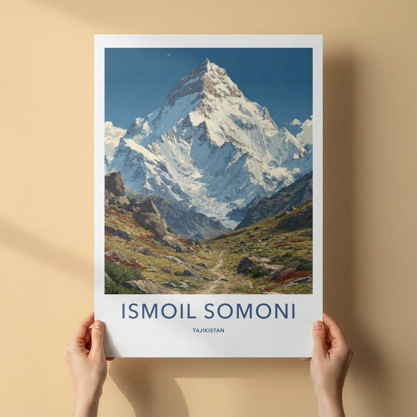 Ismoil Somoni Poster - Tajikistan Travel Art - Snowy Mountain Valley Home Decor