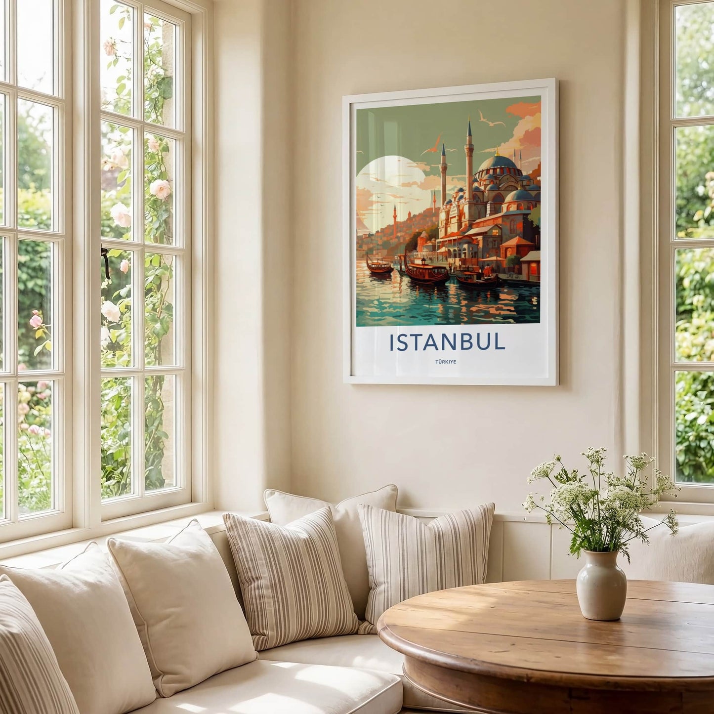 Istanbul Poster - Turkiye Travel Art - Boats Mosque Sunset Home Decor