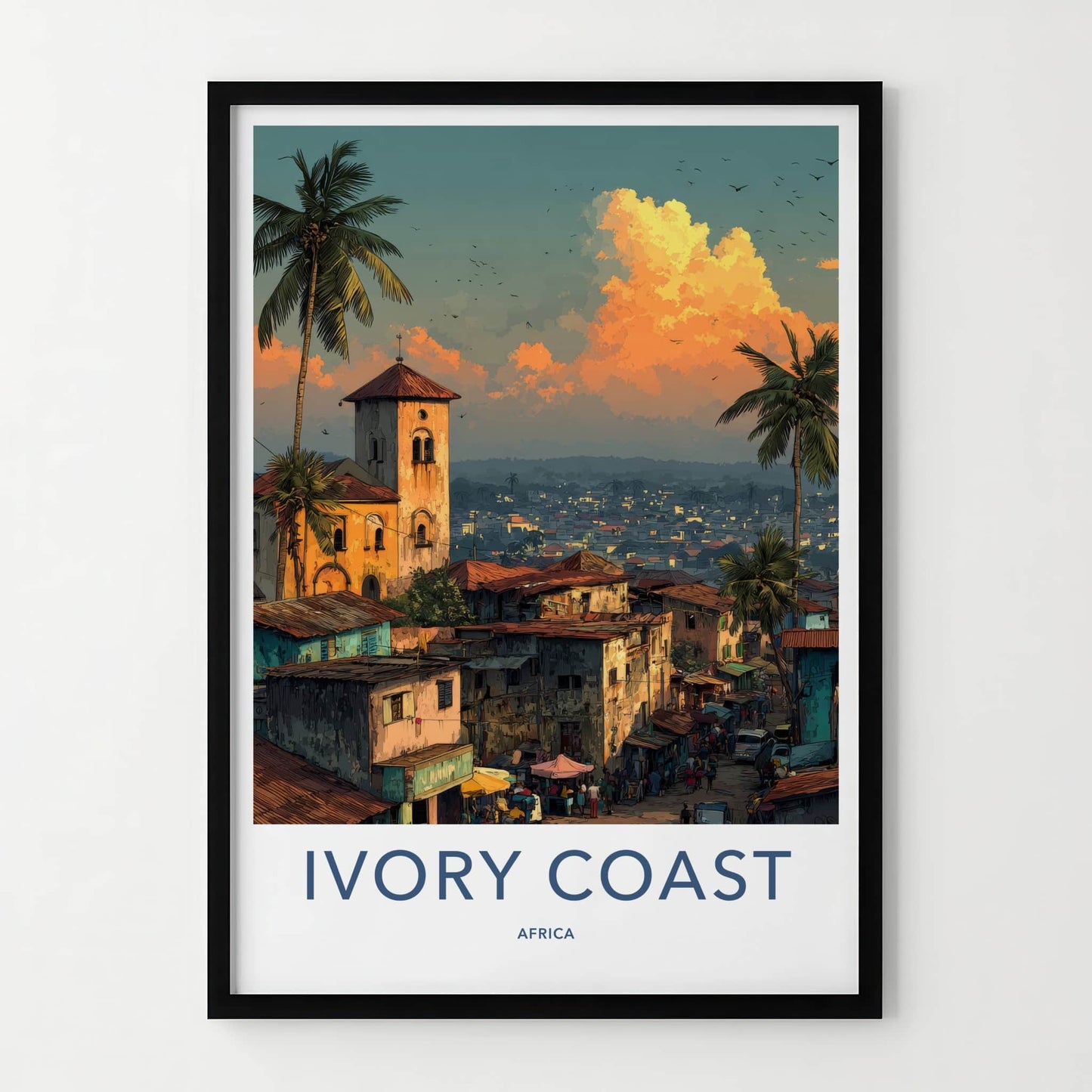 Ivory Coast Poster - Africa Travel Art - Coastal Town Evening Wall Decor