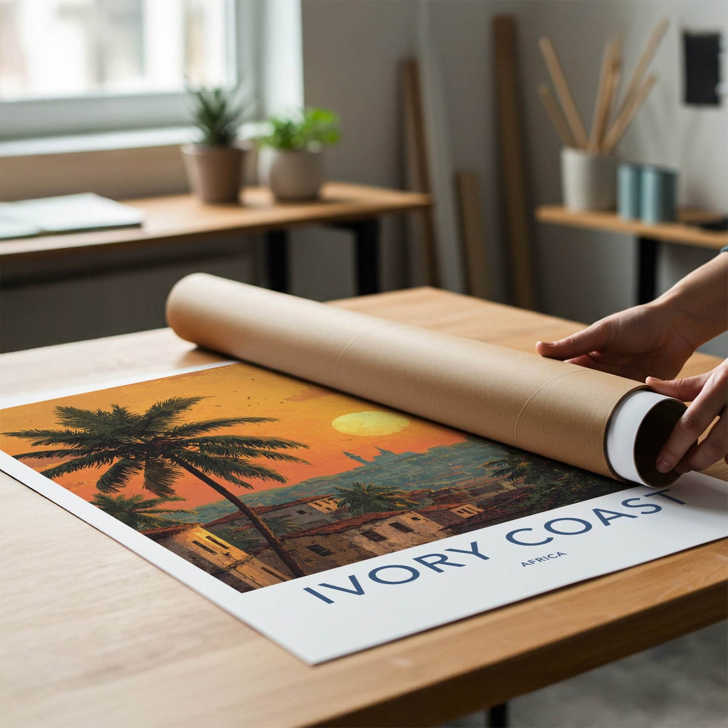 Ivory Coast Poster - Africa Travel Art - Tropical Sunset City Home Decor