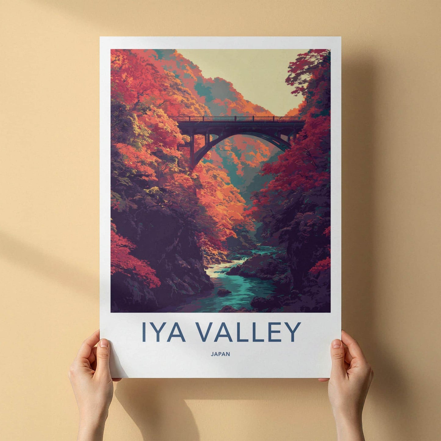 Iya Valley Poster - Japan Travel Art - Autumn River Bridge Gallery Art