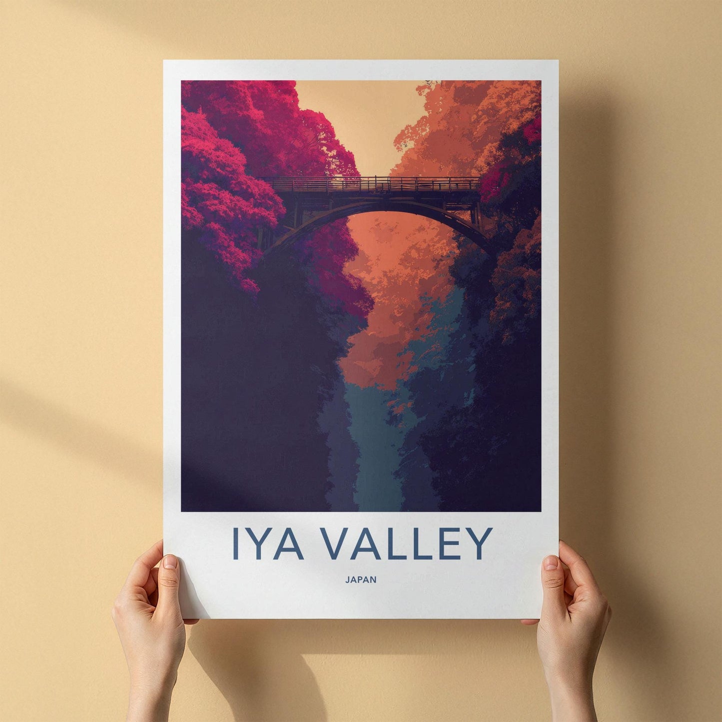 Iya Valley Poster - Japan Travel Art - Vibrant Gorge Bridge Home Decor