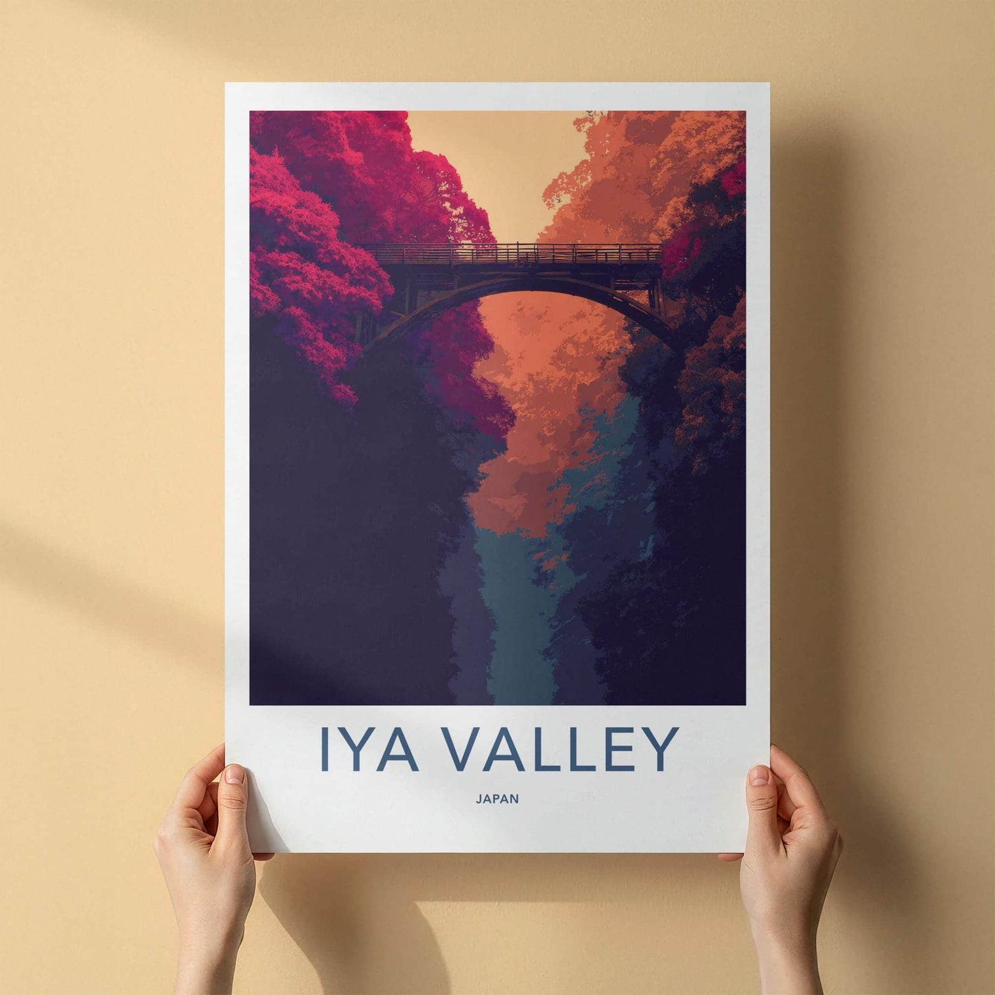 Iya Valley Poster - Japan Travel Art - Vibrant Gorge Bridge Home Decor