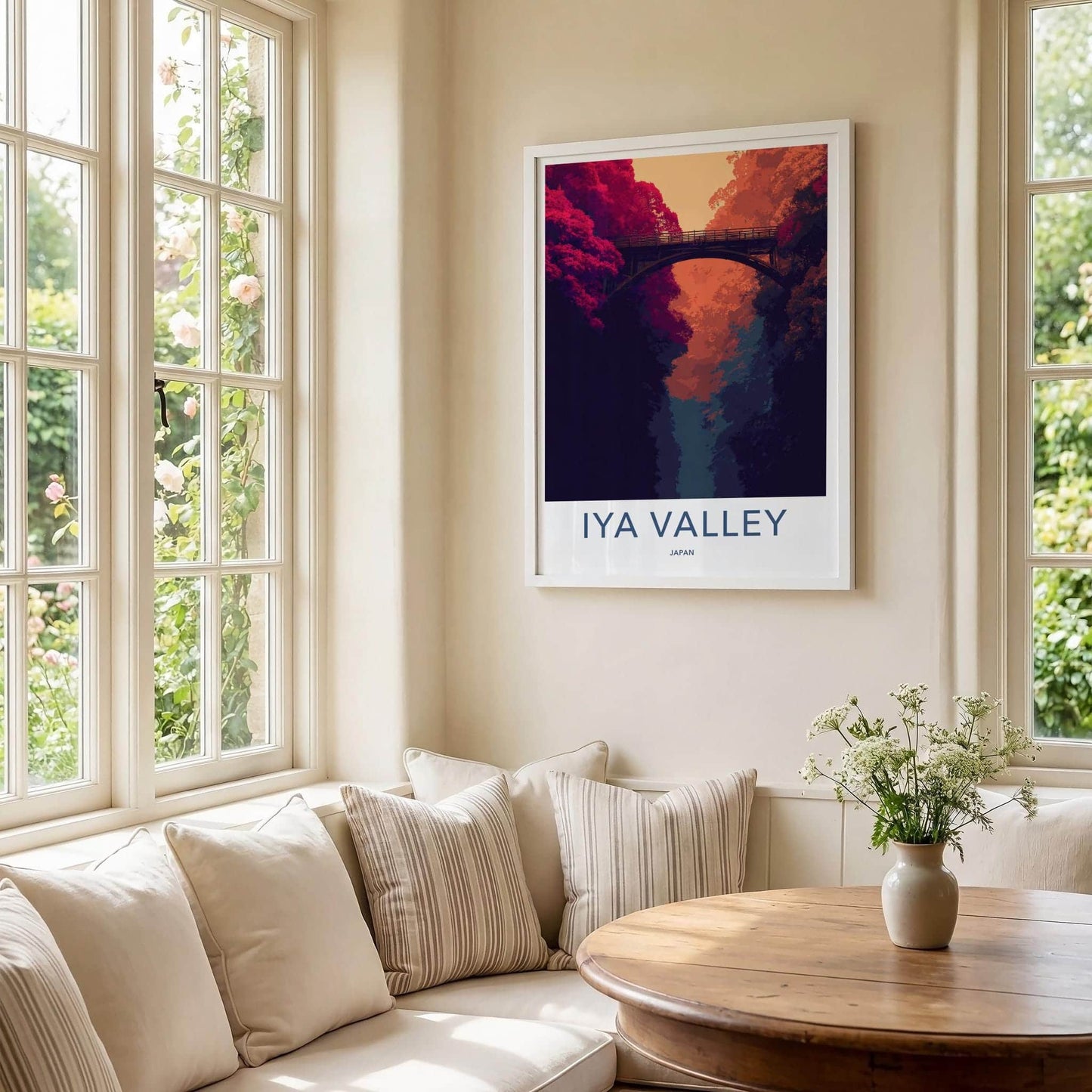 Iya Valley Poster - Japan Travel Art - Vibrant Gorge Bridge Home Decor