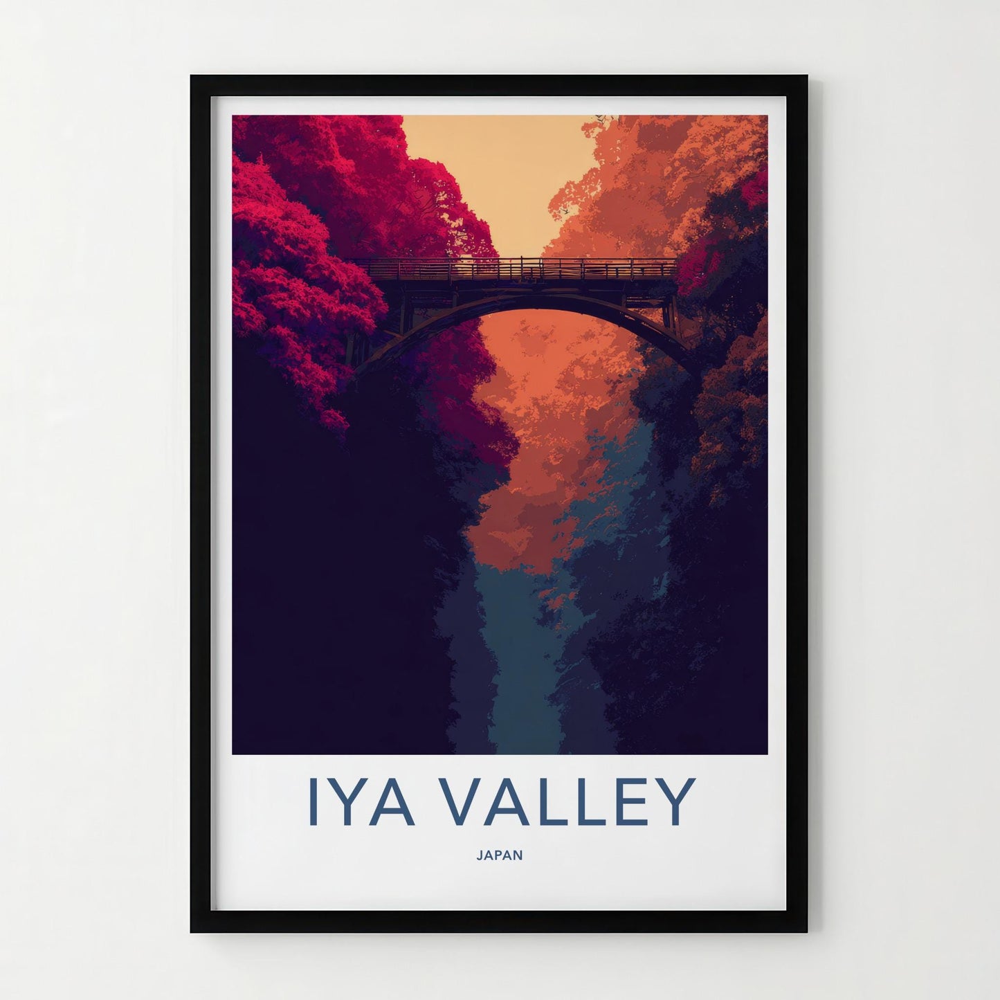 Iya Valley Poster - Japan Travel Art - Vibrant Gorge Bridge Home Decor