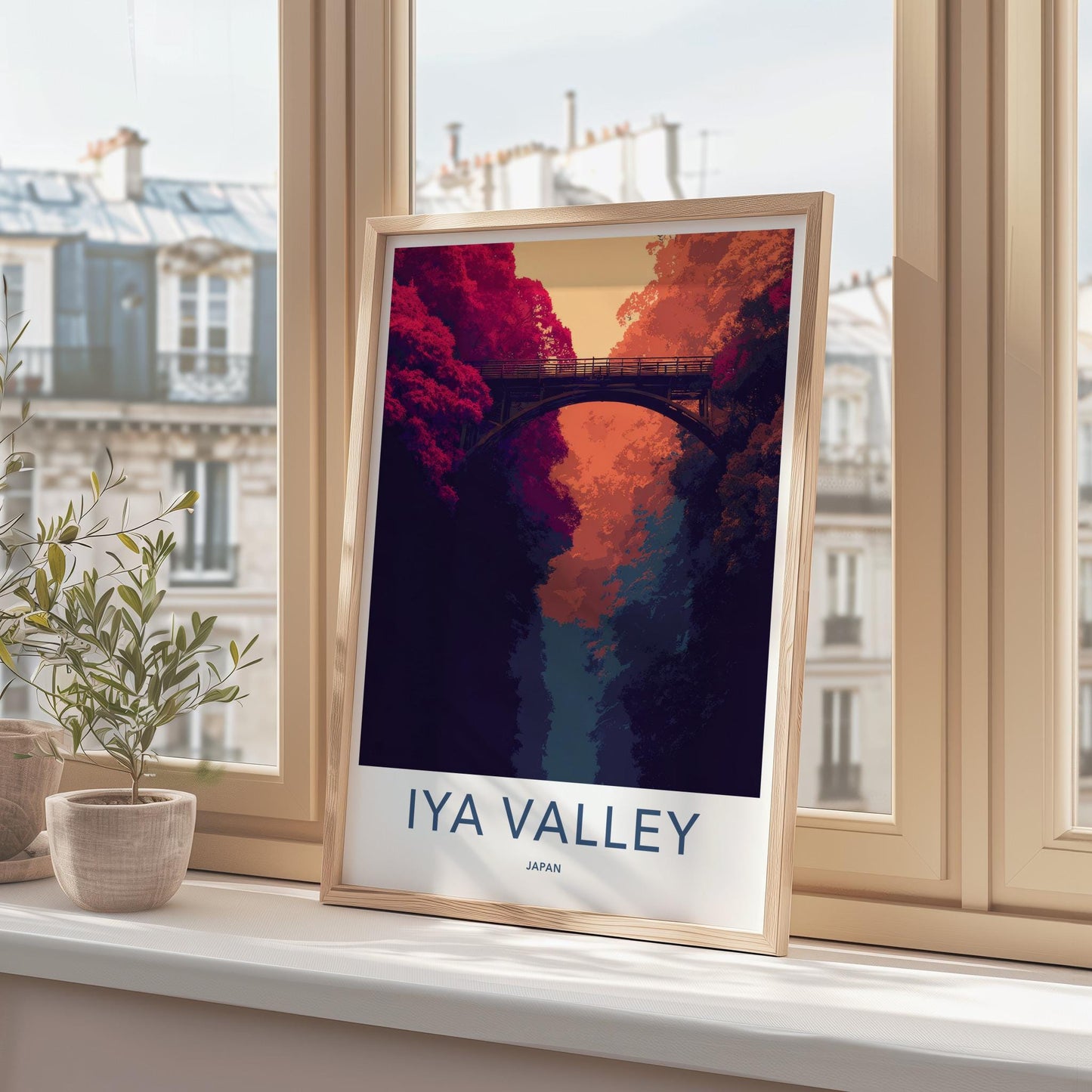 Iya Valley Poster - Japan Travel Art - Vibrant Gorge Bridge Home Decor