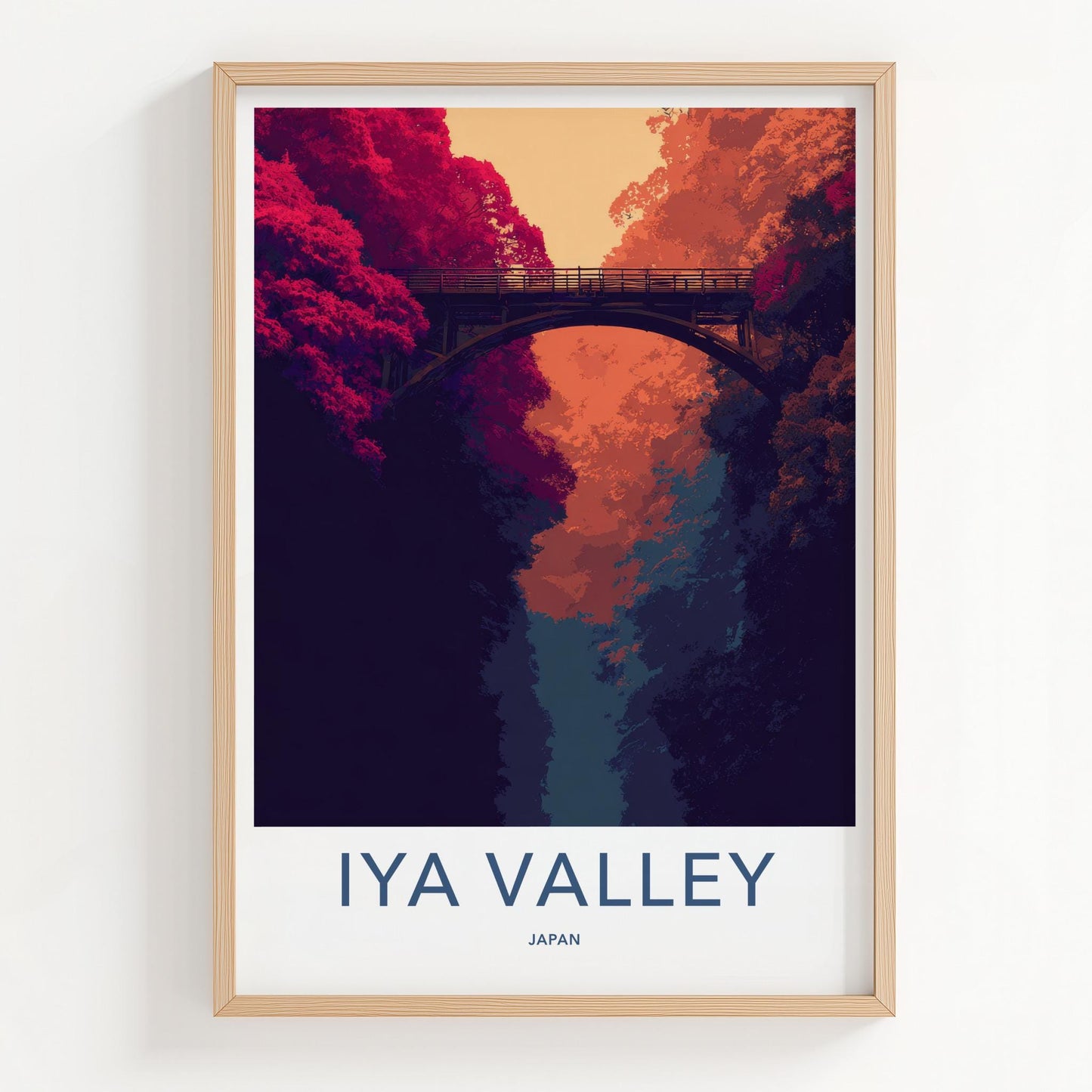 Iya Valley Poster - Japan Travel Art - Vibrant Gorge Bridge Home Decor