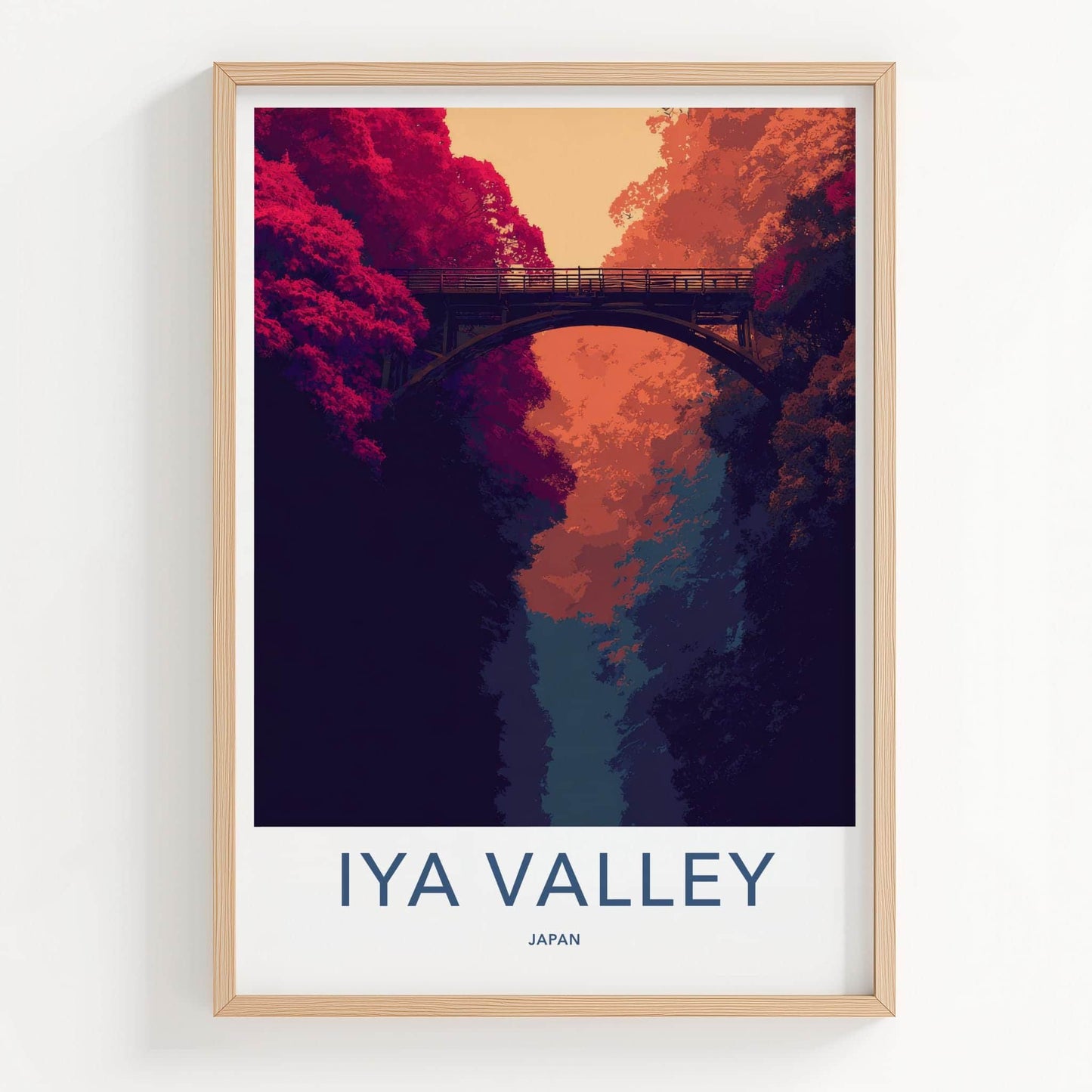 Iya Valley Poster - Japan Travel Art - Vibrant Gorge Bridge Home Decor