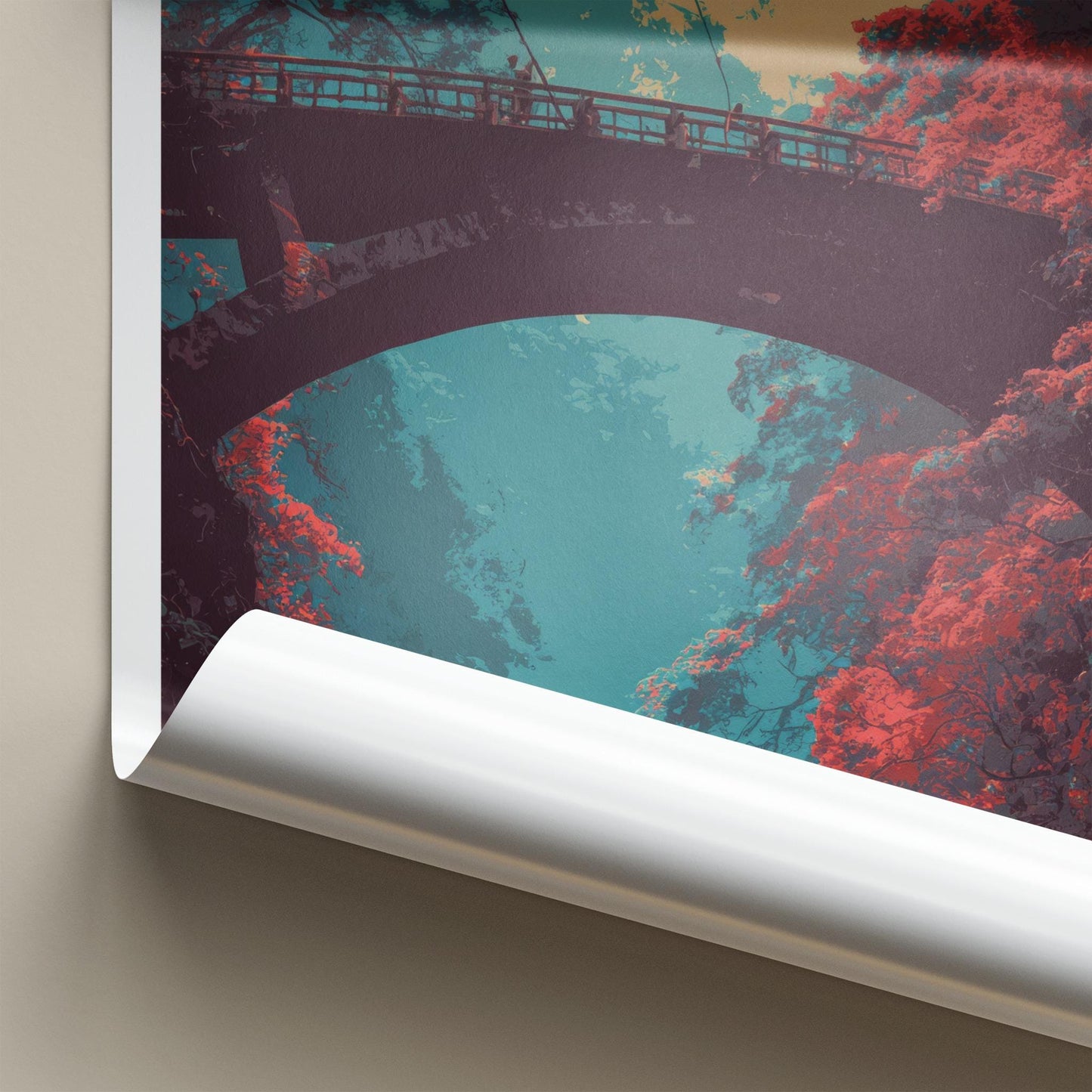 Iya Valley Poster - Japan Travel Art - Vibrant Valley Bridge Home Decor